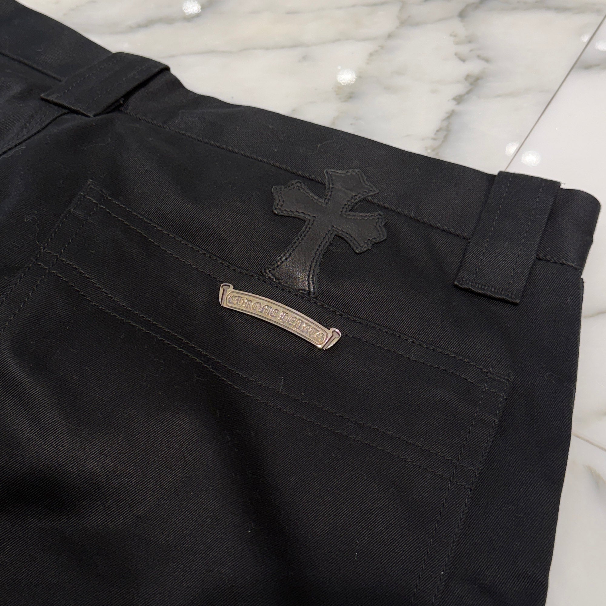 CHROME HEARTS Multi Leather Patch Carpenter Cross Ball Button Pants Size 36 クロムハーツ マルチレザーパッチ カーペンター クロスボールボタン パンツ サイズ36
