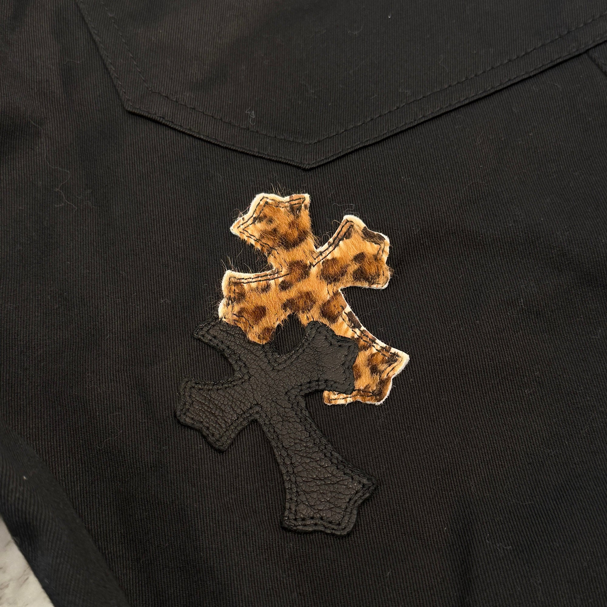 CHROME HEARTS Multi Leather Patch Carpenter Cross Ball Button Pants Size 36 クロムハーツ マルチレザーパッチ カーペンター クロスボールボタン パンツ サイズ36
