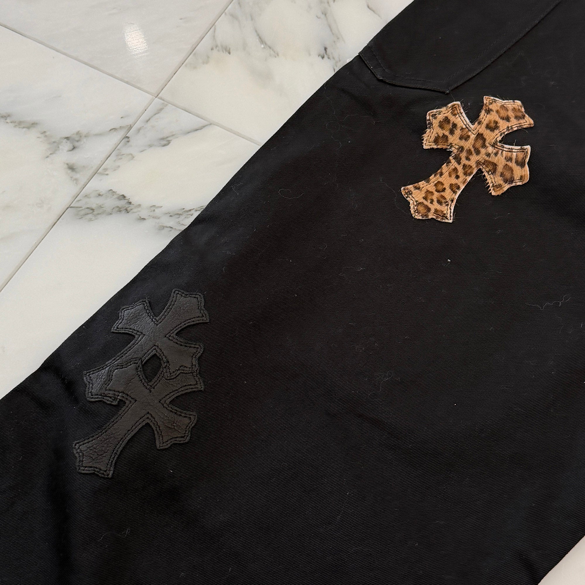 CHROME HEARTS Multi Leather Patch Carpenter Cross Ball Button Pants Size 36 クロムハーツ マルチレザーパッチ カーペンター クロスボールボタン パンツ サイズ36