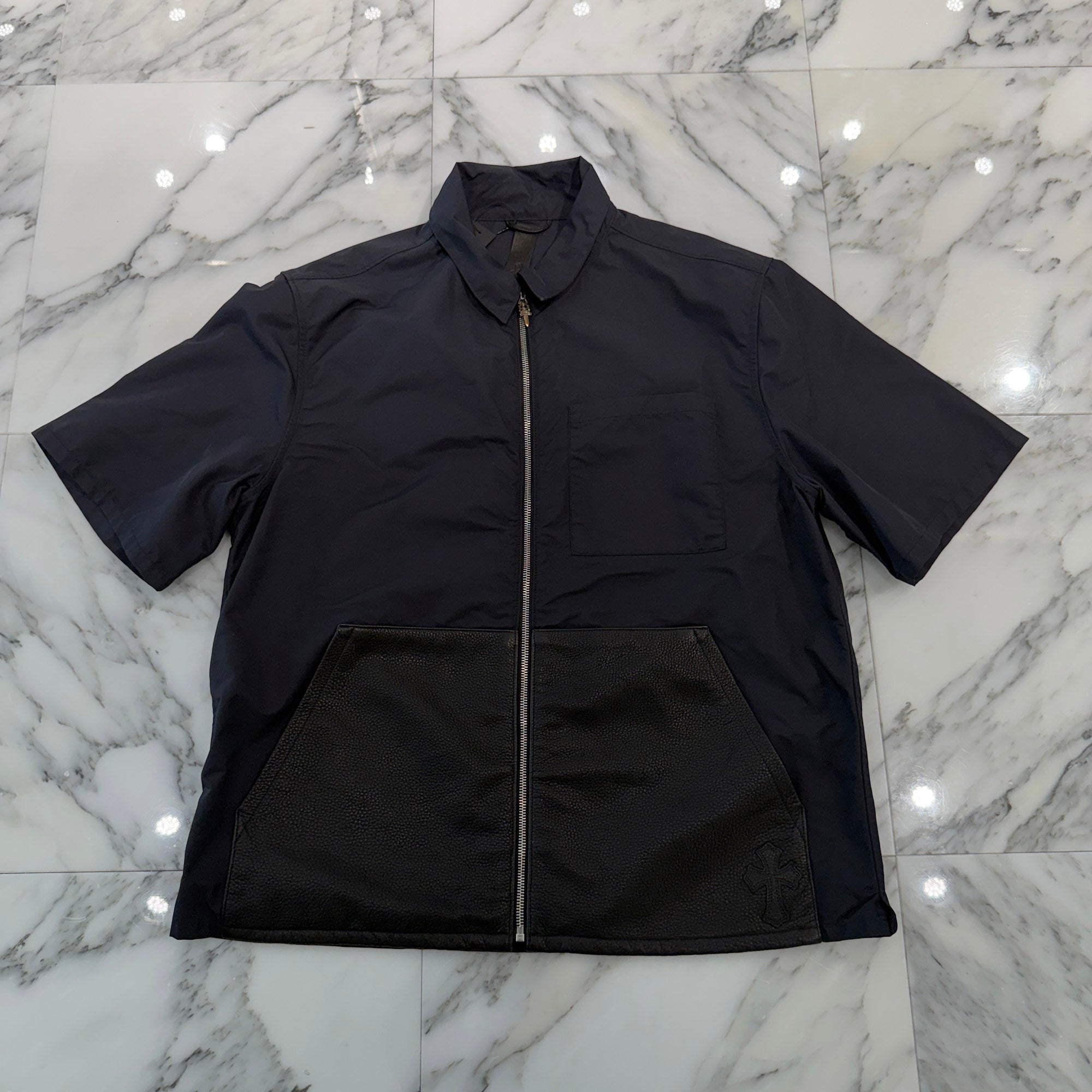 CHROME HEARTS Y NOT Carpenter Leather Pocket Nylon Zip Shirt Size L クロムハーツ ワイノット カーペンター レザーポケット ナイロンジップシャツ サイズL