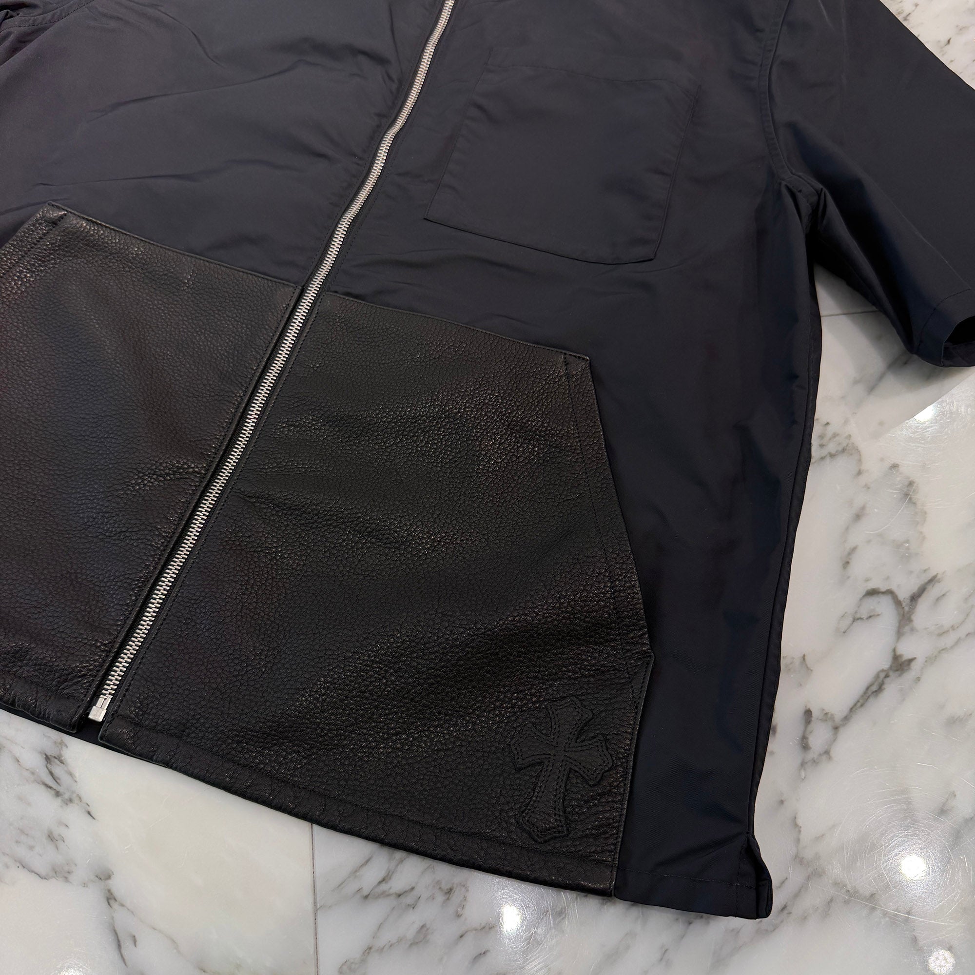 CHROME HEARTS Y NOT Carpenter Leather Pocket Nylon Zip Shirt Size L クロムハーツ ワイノット カーペンター レザーポケット ナイロンジップシャツ サイズL