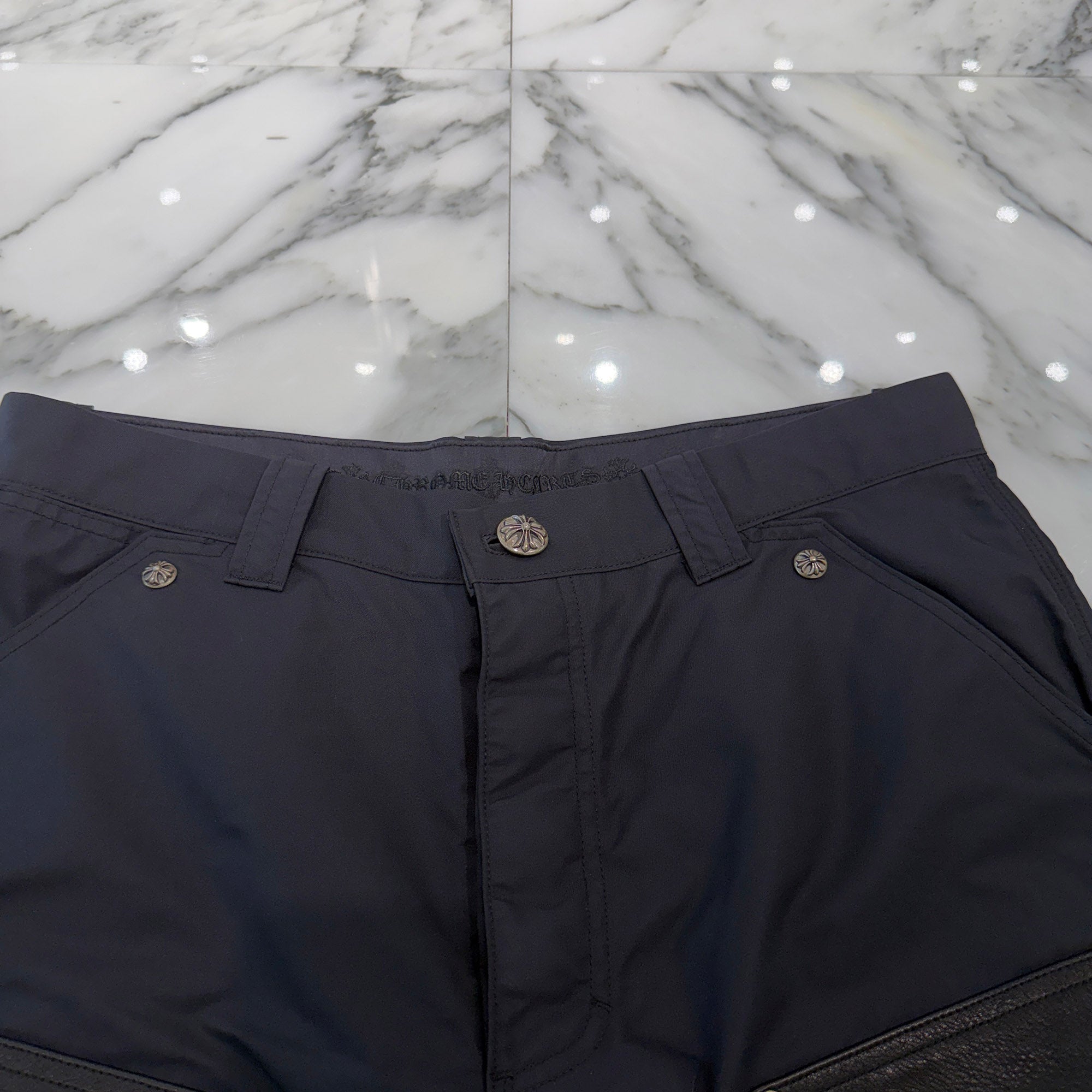 CHROME HEARTS Carpenter Double Knee Leather Cross Patch Nylon Shorts Size 34 クロムハーツ カーペンター ダブルニー レザークロスパッチ ナイロン ショーツ サイズ34