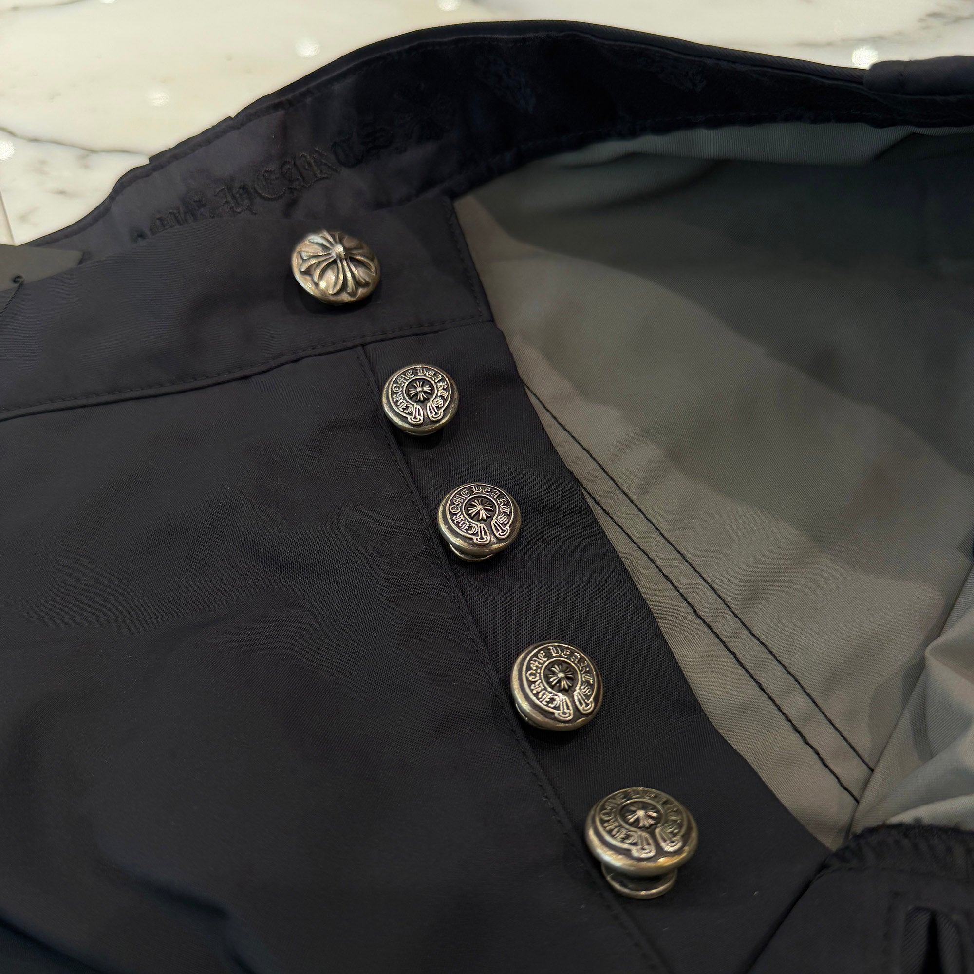CHROME HEARTS Carpenter Double Knee Leather Cross Patch Nylon Shorts Size 34 クロムハーツ カーペンター ダブルニー レザークロスパッチ ナイロン ショーツ サイズ34