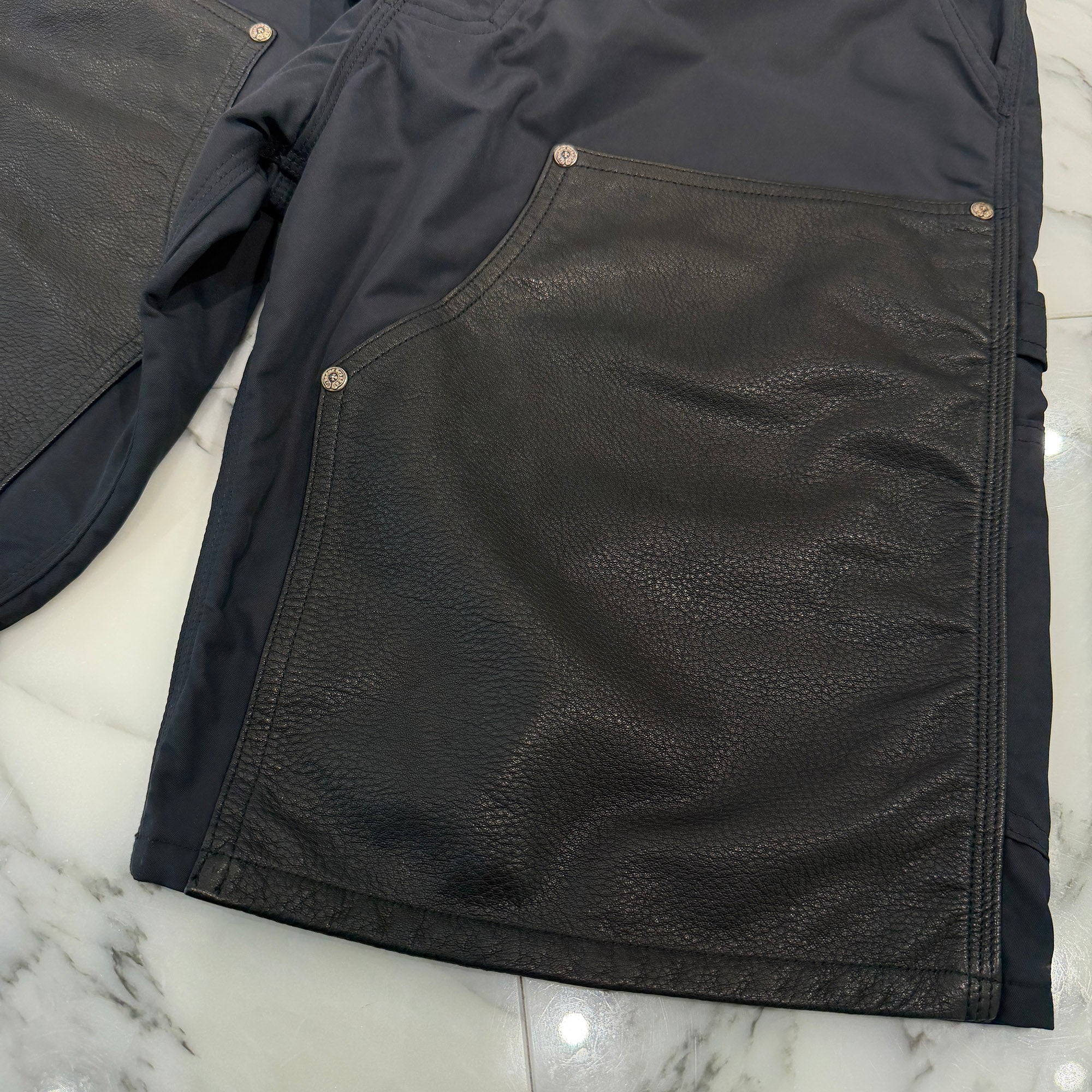 CHROME HEARTS Carpenter Double Knee Leather Cross Patch Nylon Shorts Size 34 クロムハーツ カーペンター ダブルニー レザークロスパッチ ナイロン ショーツ サイズ34