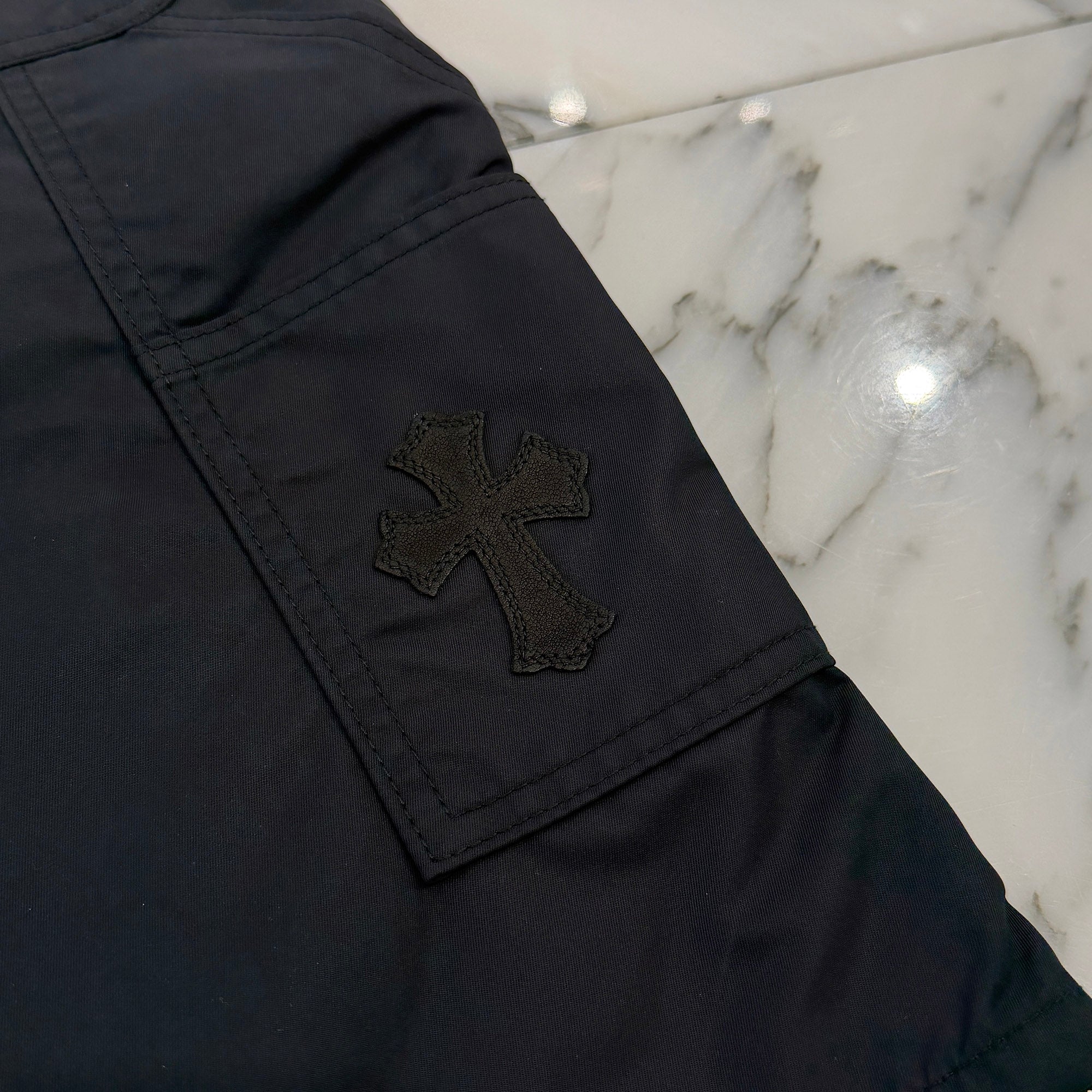 CHROME HEARTS Carpenter Double Knee Leather Cross Patch Nylon Shorts Size 34 クロムハーツ カーペンター ダブルニー レザークロスパッチ ナイロン ショーツ サイズ34