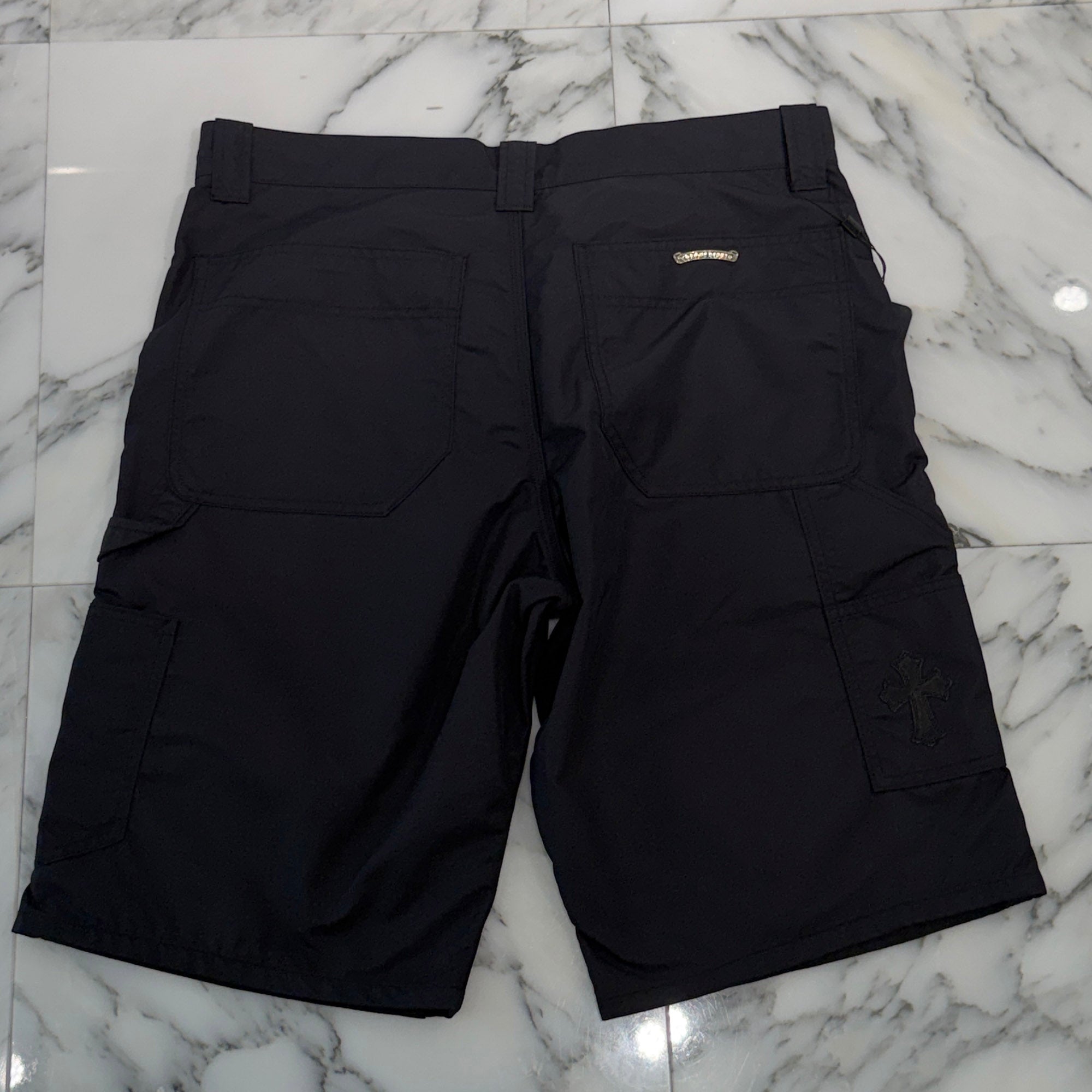 CHROME HEARTS Carpenter Double Knee Leather Cross Patch Nylon Shorts Size 34 クロムハーツ カーペンター ダブルニー レザークロスパッチ ナイロン ショーツ サイズ34