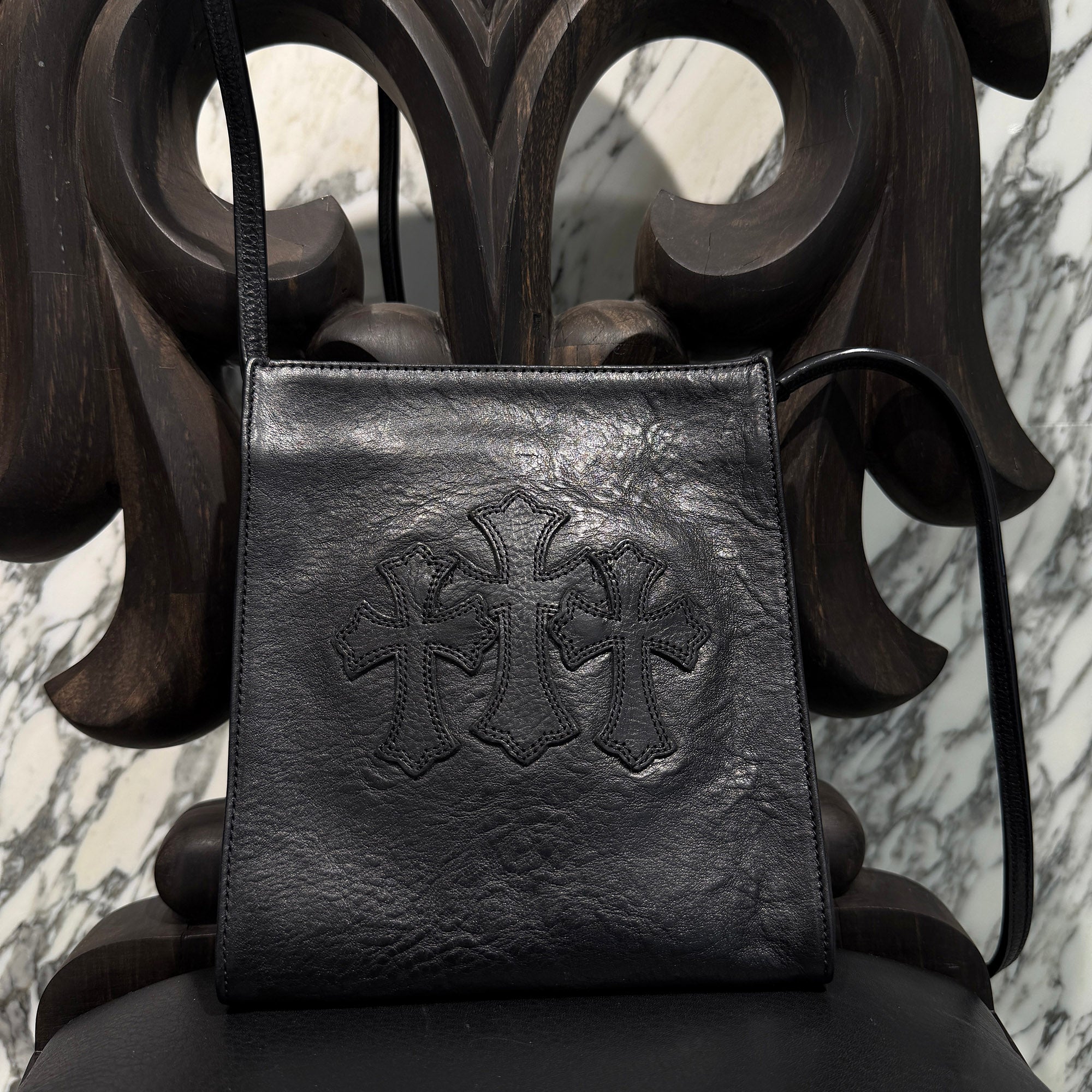CHROME HEARTS Square Pocket 3 Cemetery Cross Leather Patch Shoulder Bag クロムハーツ スクエアポケット 3セメタリークロス レザーパッチ ショルダーバッグ