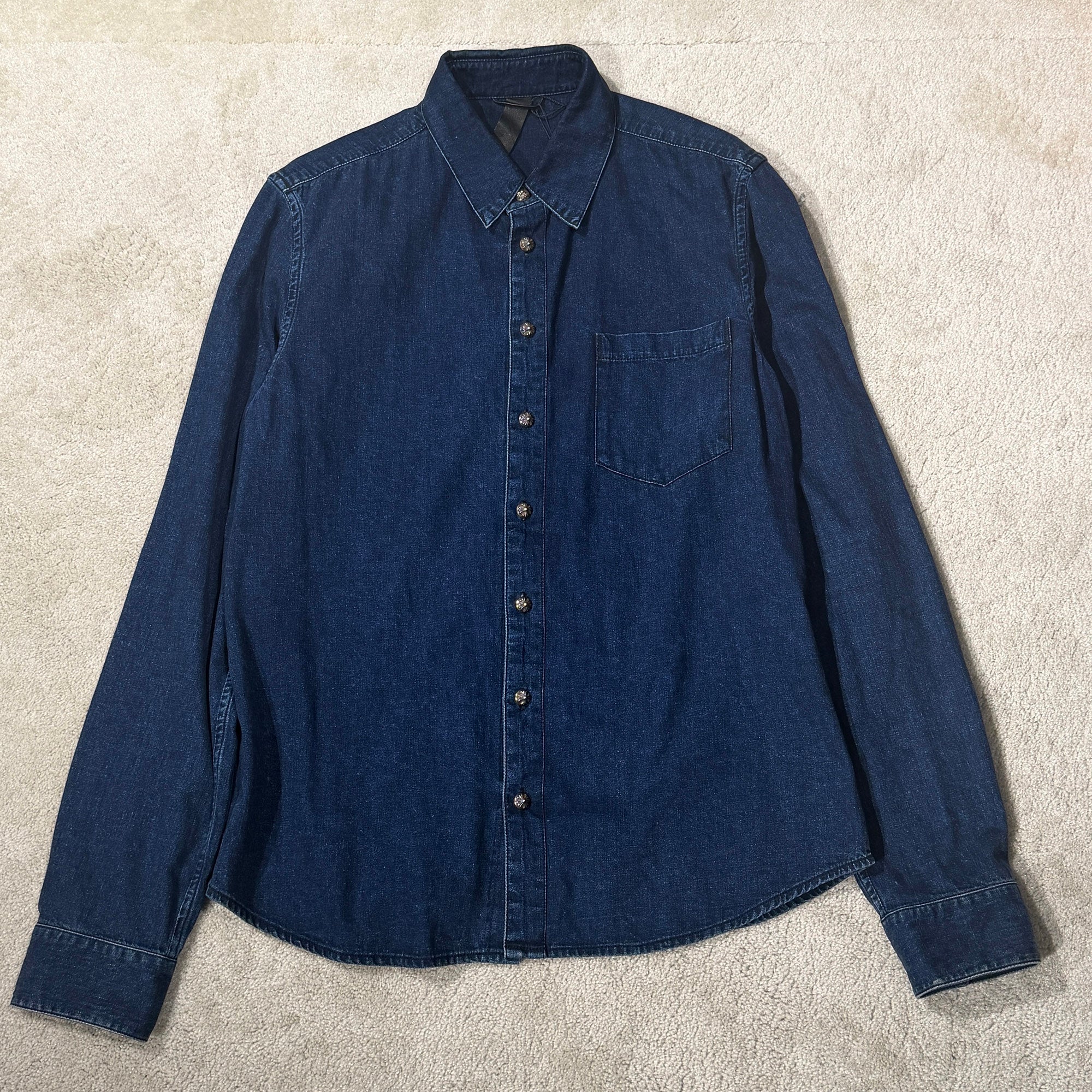 CHROME HEARTS Y NOT Leather Cross Patch Denim Shirts Size XL クロムハーツ ワイノット レザークロスパッチ デニムシャツ サイズXL