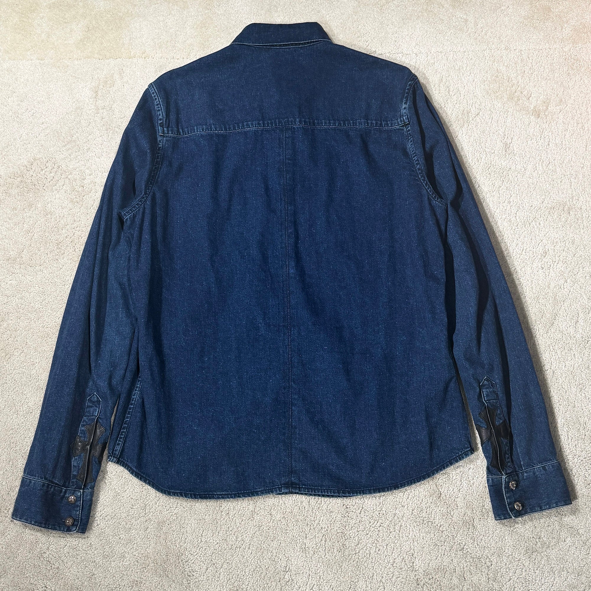 CHROME HEARTS Y NOT Leather Cross Patch Denim Shirts Size XL クロムハーツ ワイノット レザークロスパッチ デニムシャツ サイズXL