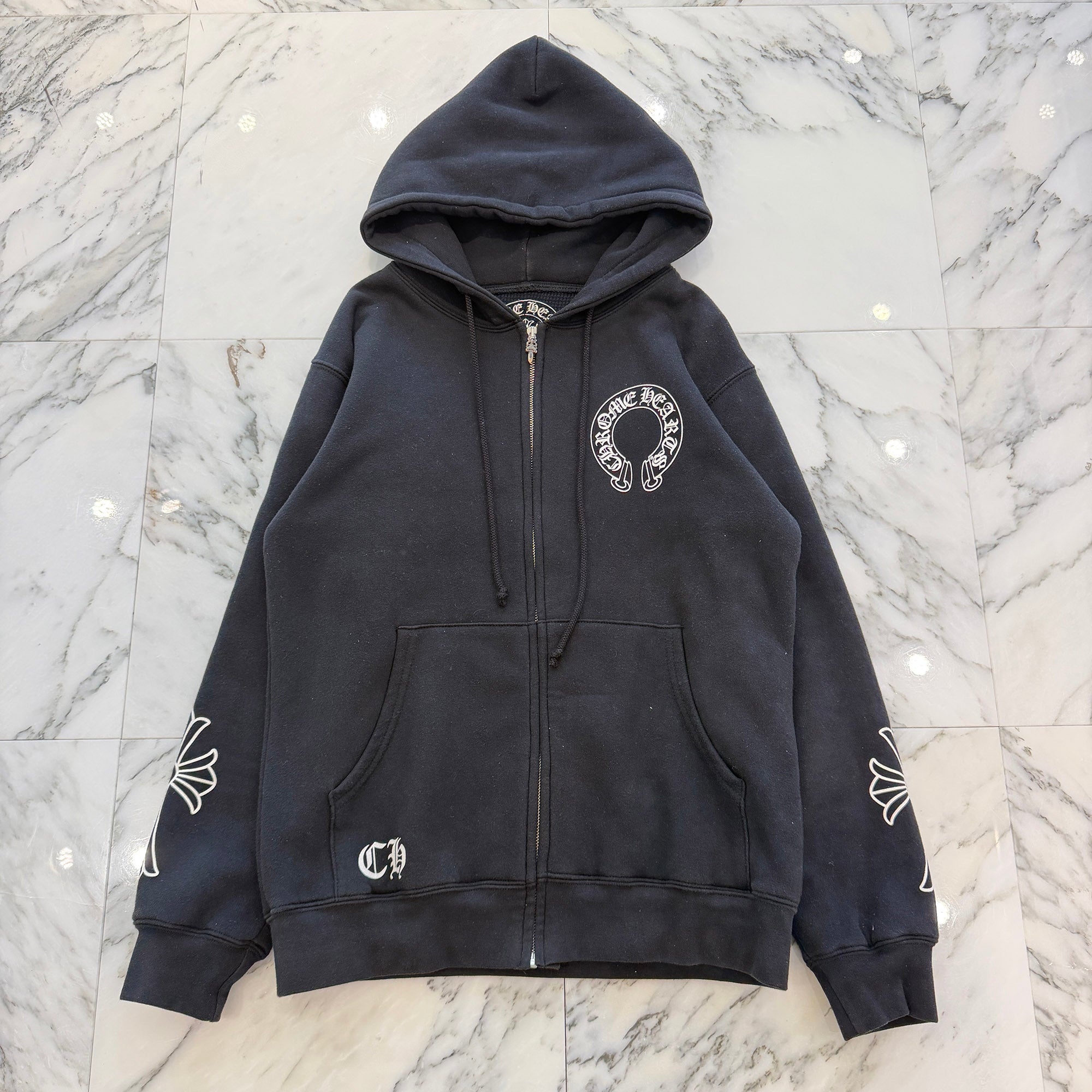 CHROME HEARTS Back Scroll Arm Cross Zip Up Hoodie Size M クロムハーツ バック スクロール アームクロス ジップアップ フーディ サイズM