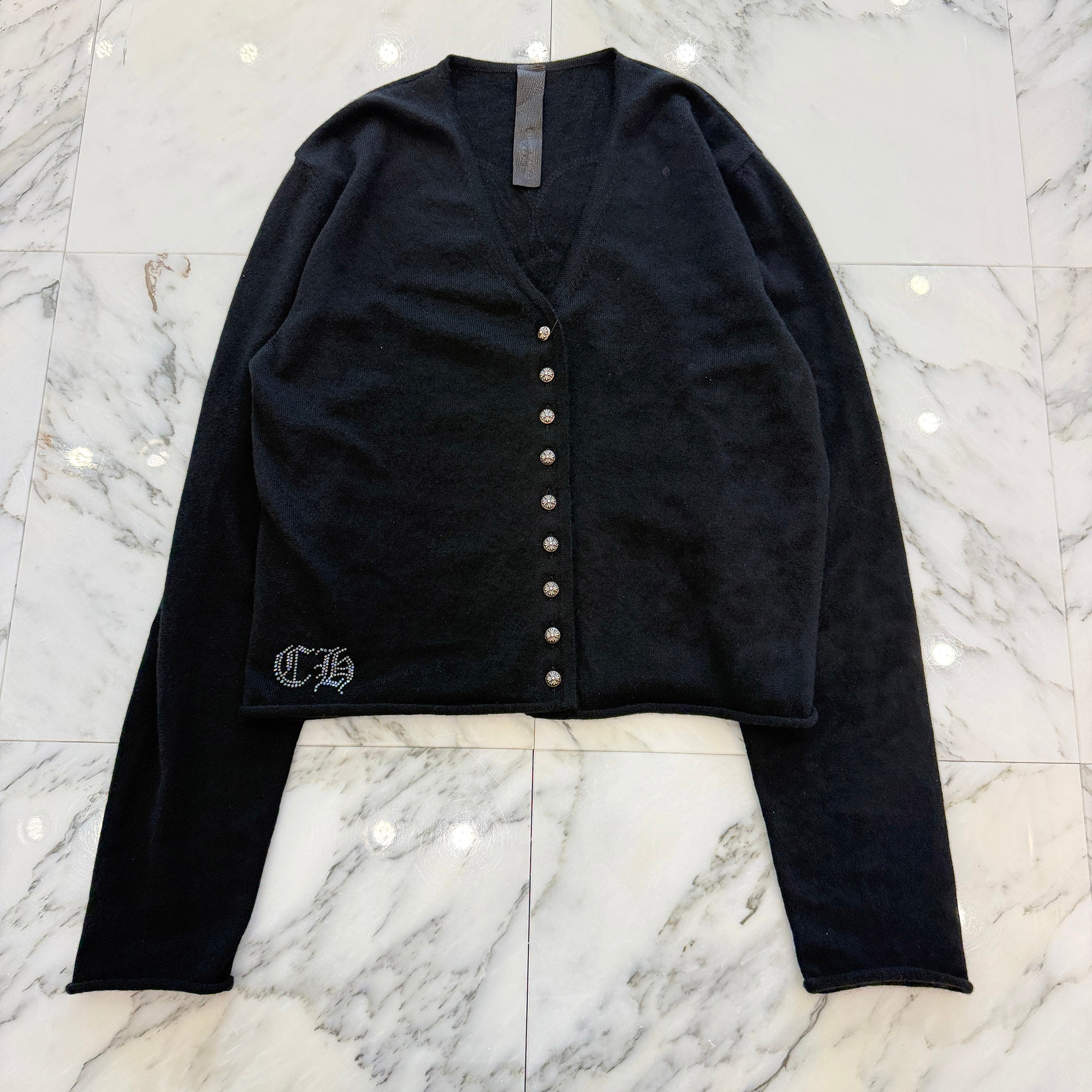 CHROME HEARTS Y NOT Back Rhinestone Viny Heart Cashmere Knit Cardigan Size L クロムハーツ ワイノット バック ラインストーン ヴィニーハート カシミヤ ニット カーディガン サイズL