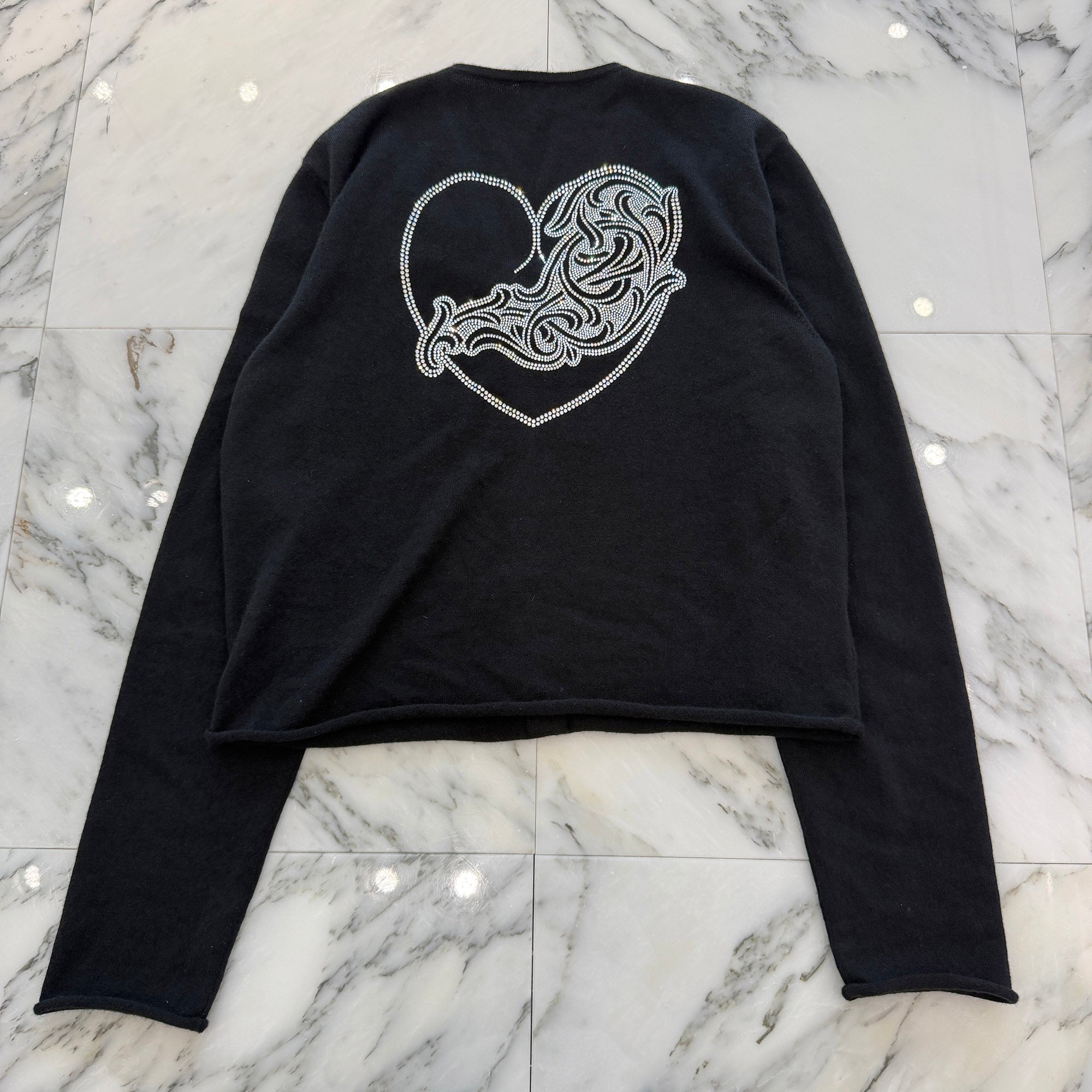 CHROME HEARTS Y NOT Back Rhinestone Viny Heart Cashmere Knit Cardigan Size L クロムハーツ ワイノット バック ラインストーン ヴィニーハート カシミヤ ニット カーディガン サイズL