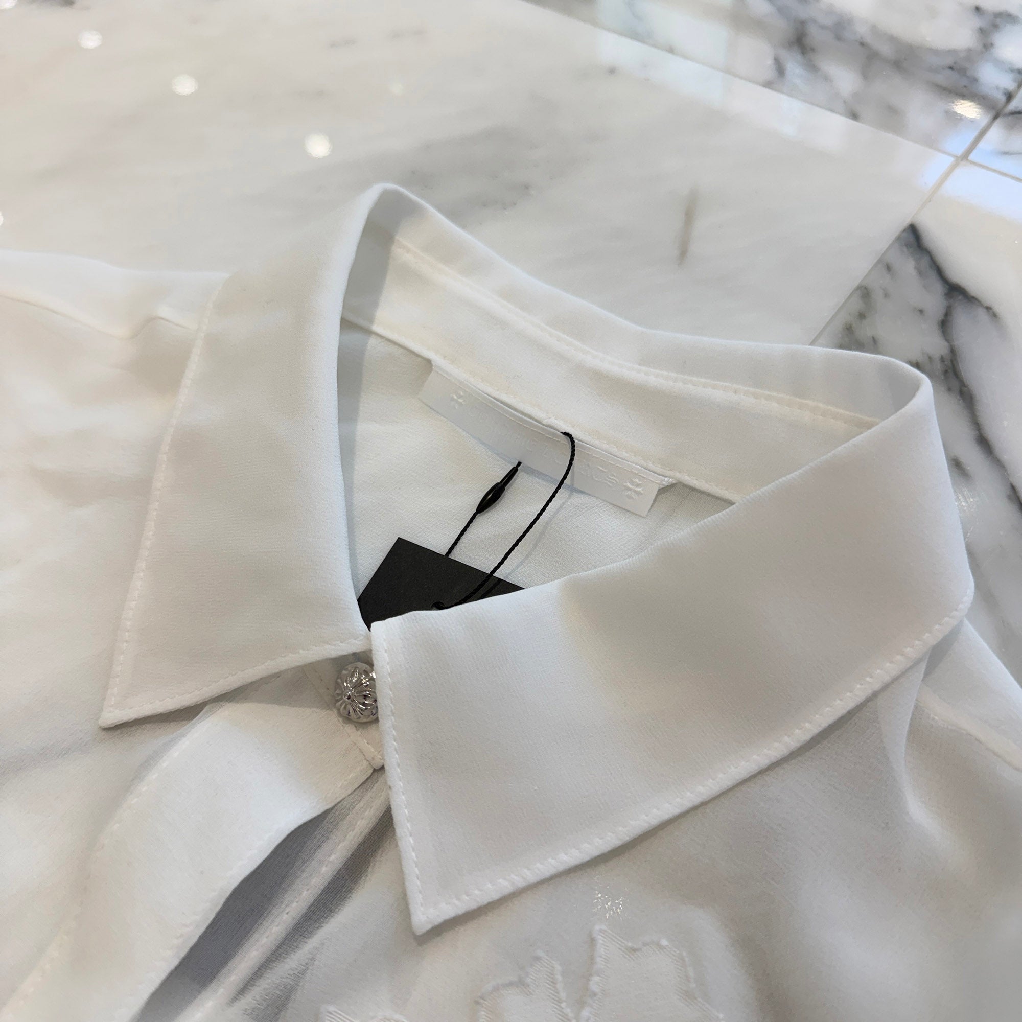CHROME HEARTS SOFT FOCUS Cemetery Cross Silk Patch Sheer Shirt Size M クロムハーツ ソフトフォーカス セメタリークロス シルクパッチ シアーシャツ サイズM