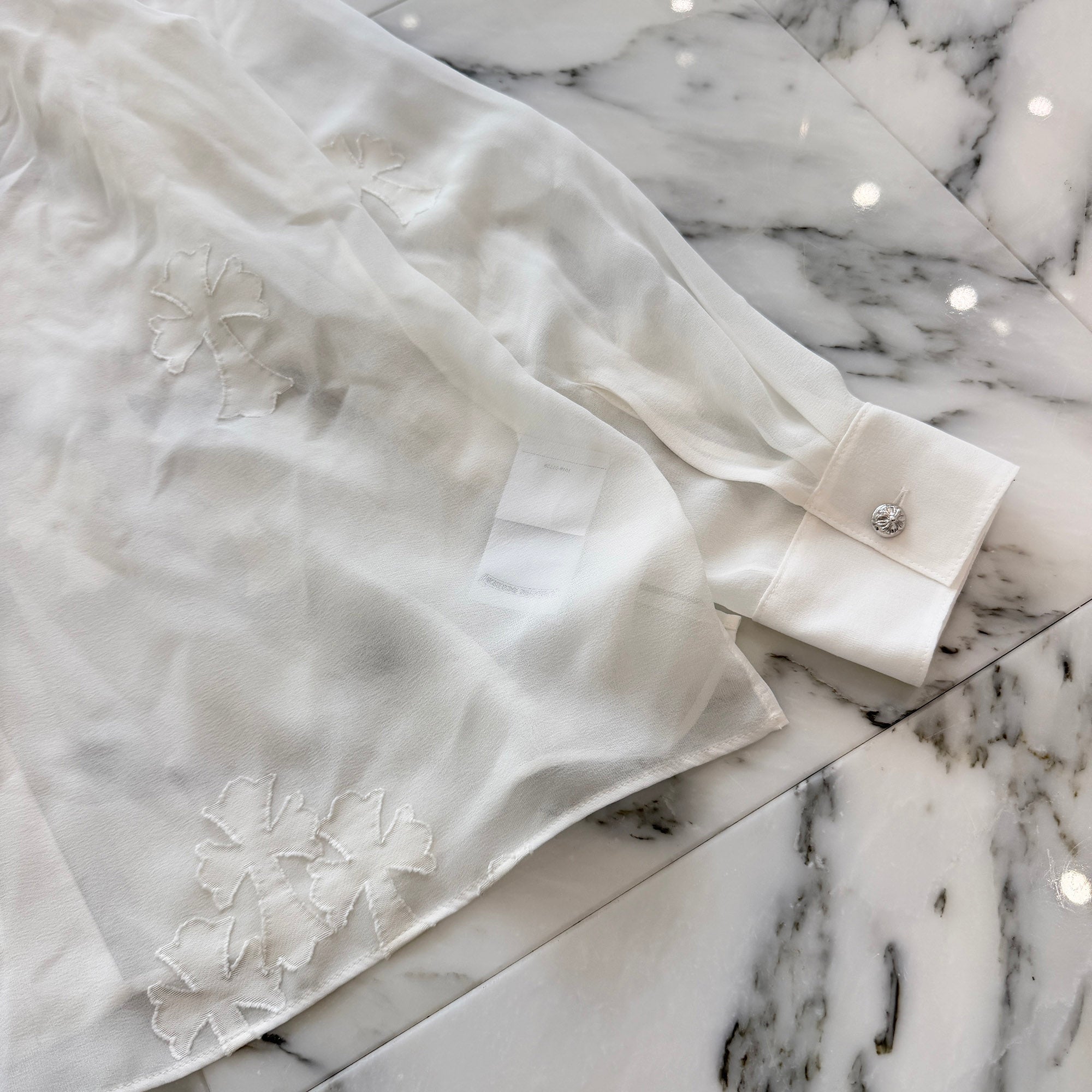 CHROME HEARTS SOFT FOCUS Cemetery Cross Silk Patch Sheer Shirt Size M クロムハーツ ソフトフォーカス セメタリークロス シルクパッチ シアーシャツ サイズM