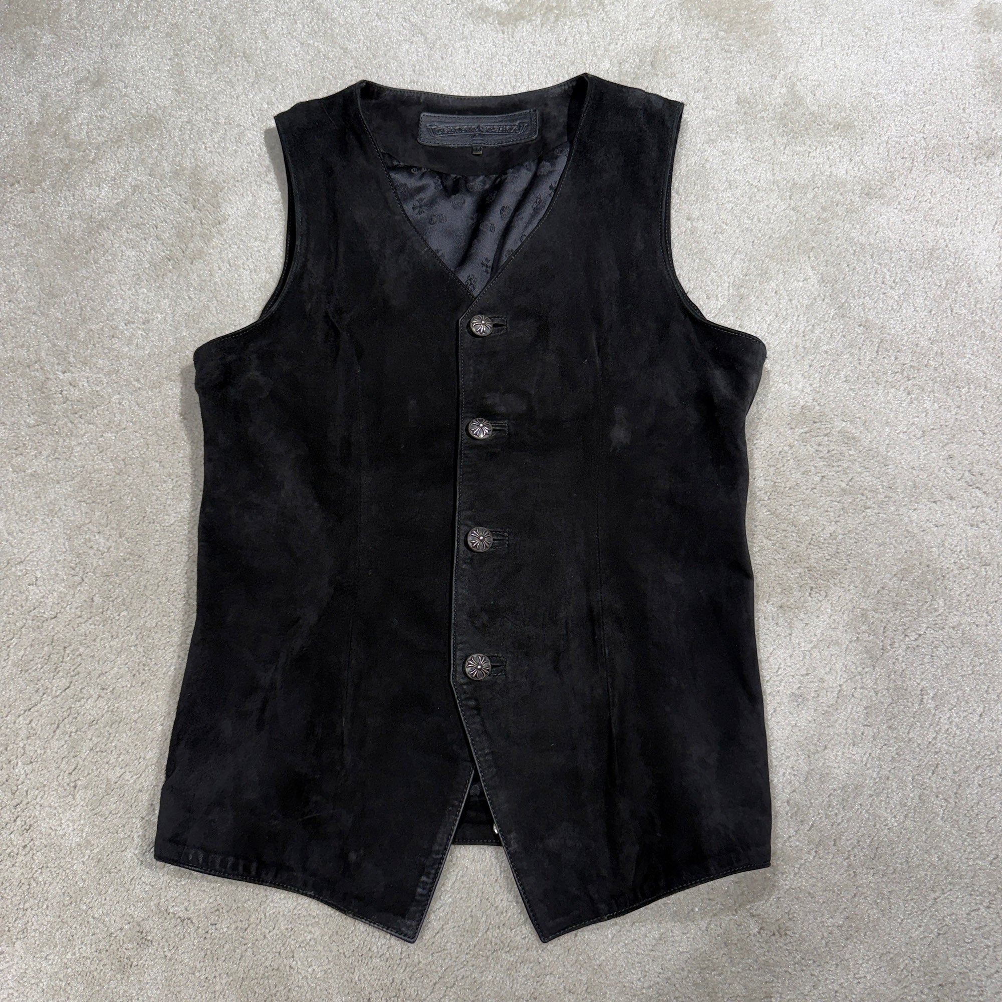 CHROME HEARTS Cross Ball Button Lace Up Suede Leather Vest Size M クロムハーツ クロスボールボタン レースアップ スエードレザー ベスト サイズM