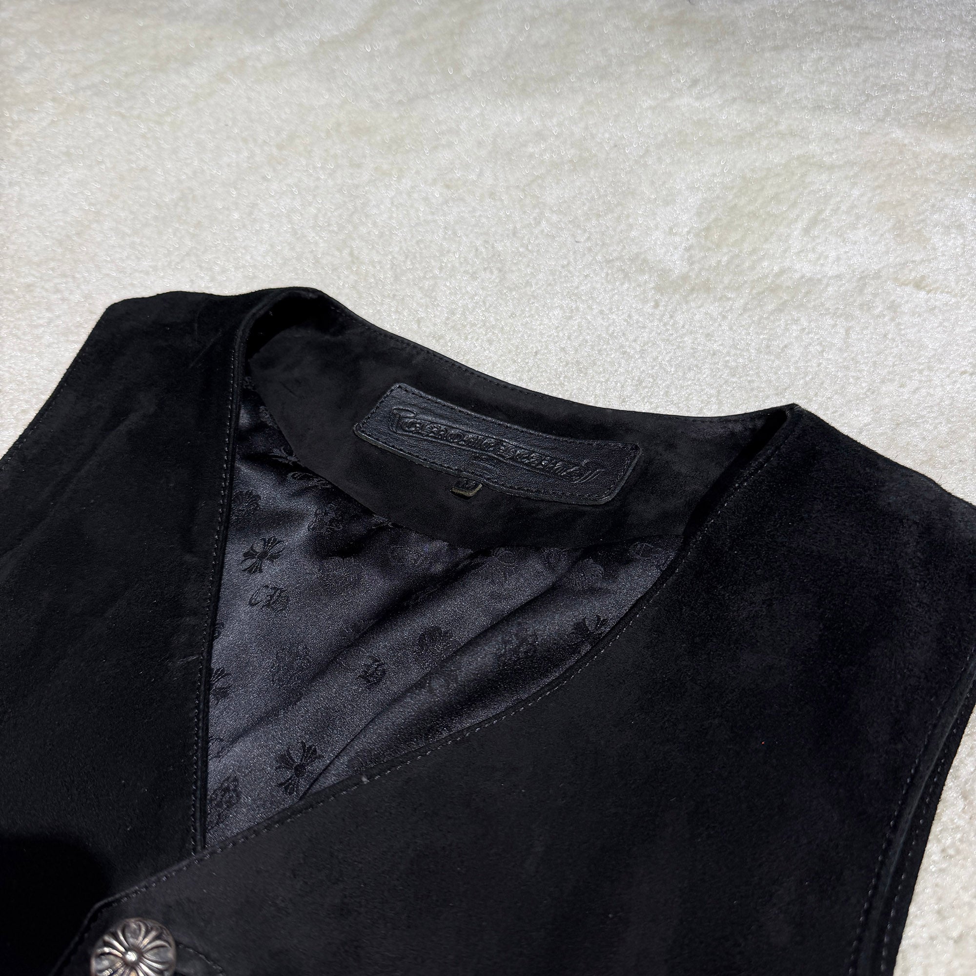 CHROME HEARTS Cross Ball Button Lace Up Suede Leather Vest Size M クロムハーツ クロスボールボタン レースアップ スエードレザー ベスト サイズM