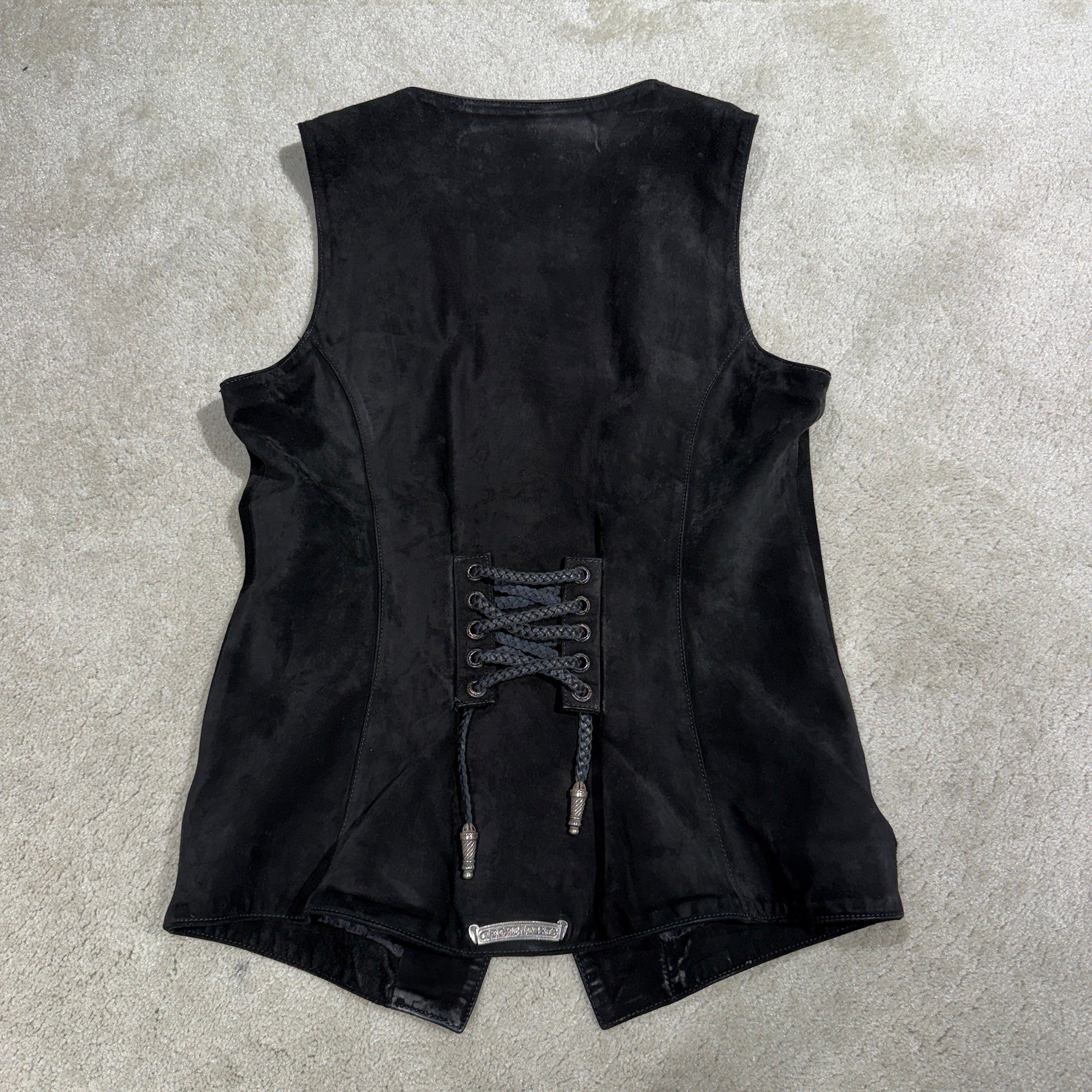 CHROME HEARTS Cross Ball Button Lace Up Suede Leather Vest Size M クロムハーツ クロスボールボタン レースアップ スエードレザー ベスト サイズM