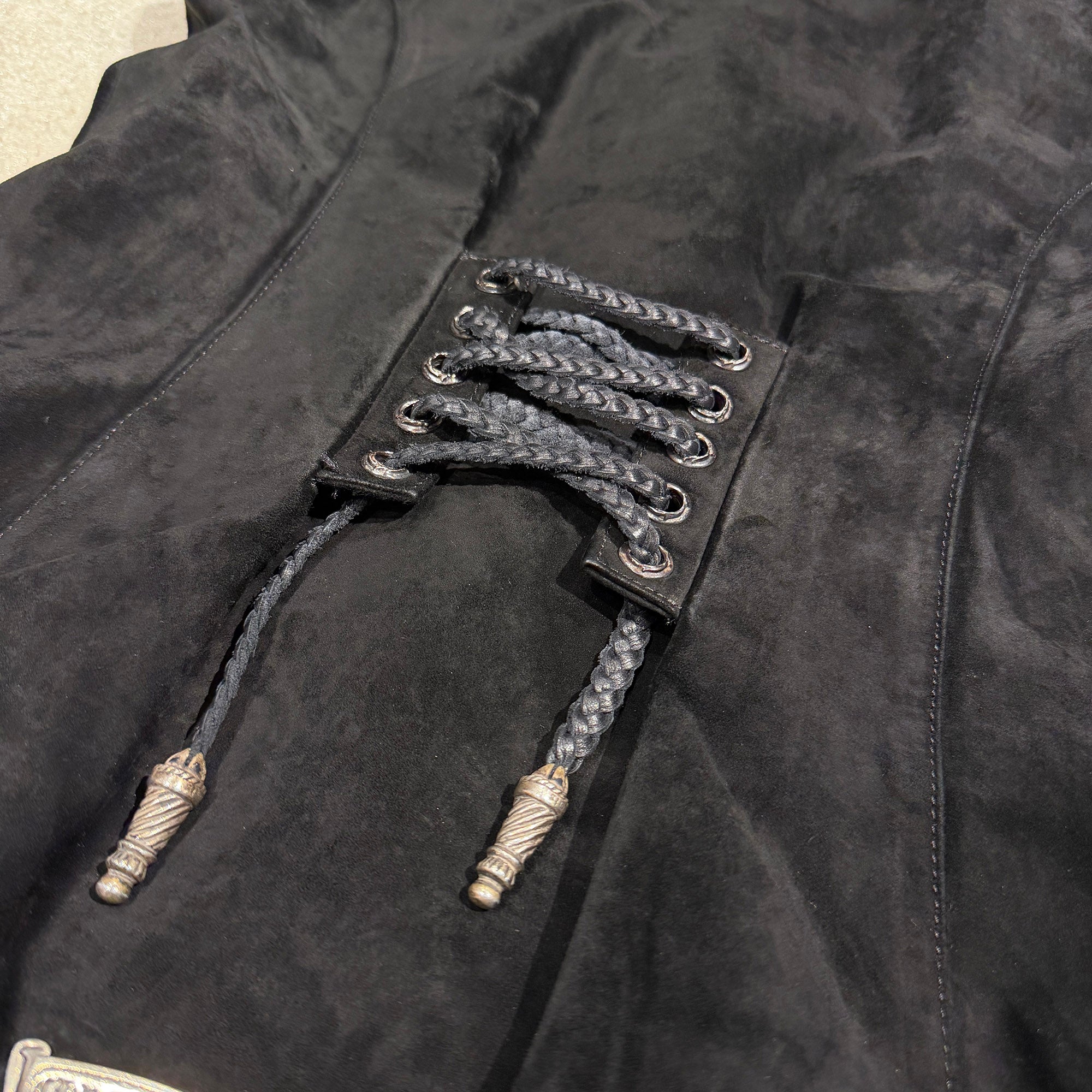 CHROME HEARTS Cross Ball Button Lace Up Suede Leather Vest Size M クロムハーツ クロスボールボタン レースアップ スエードレザー ベスト サイズM