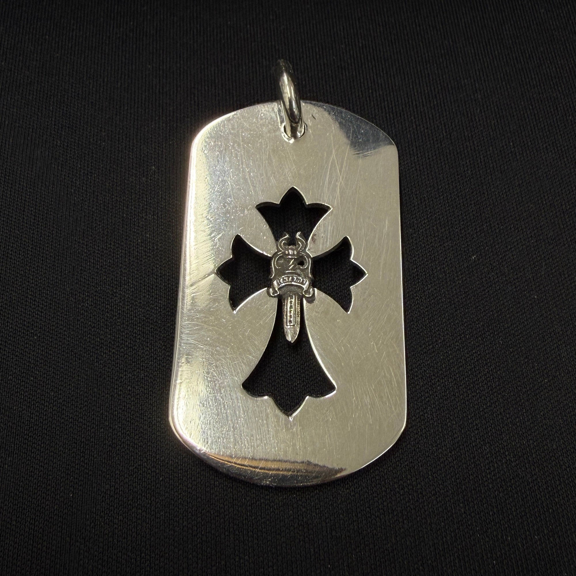 CHROME HEARTS Cut Out Cross Dagger Dock Tag Large Pendant Necklace & Ball Chain クロムハーツ カットアウトクロス ダガー ドッグタグ ラージ ペンダント & ボールチェーン