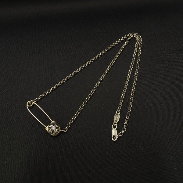 CHROME HEARTS Safety Pin Pendant Top 1 Diamond Roll Chain Necklace Size 16 Inch クロムハーツ セーフティピン 1ダイヤモンド ペンダントトップ ロールチェーン ネックレス サイズ16インチ