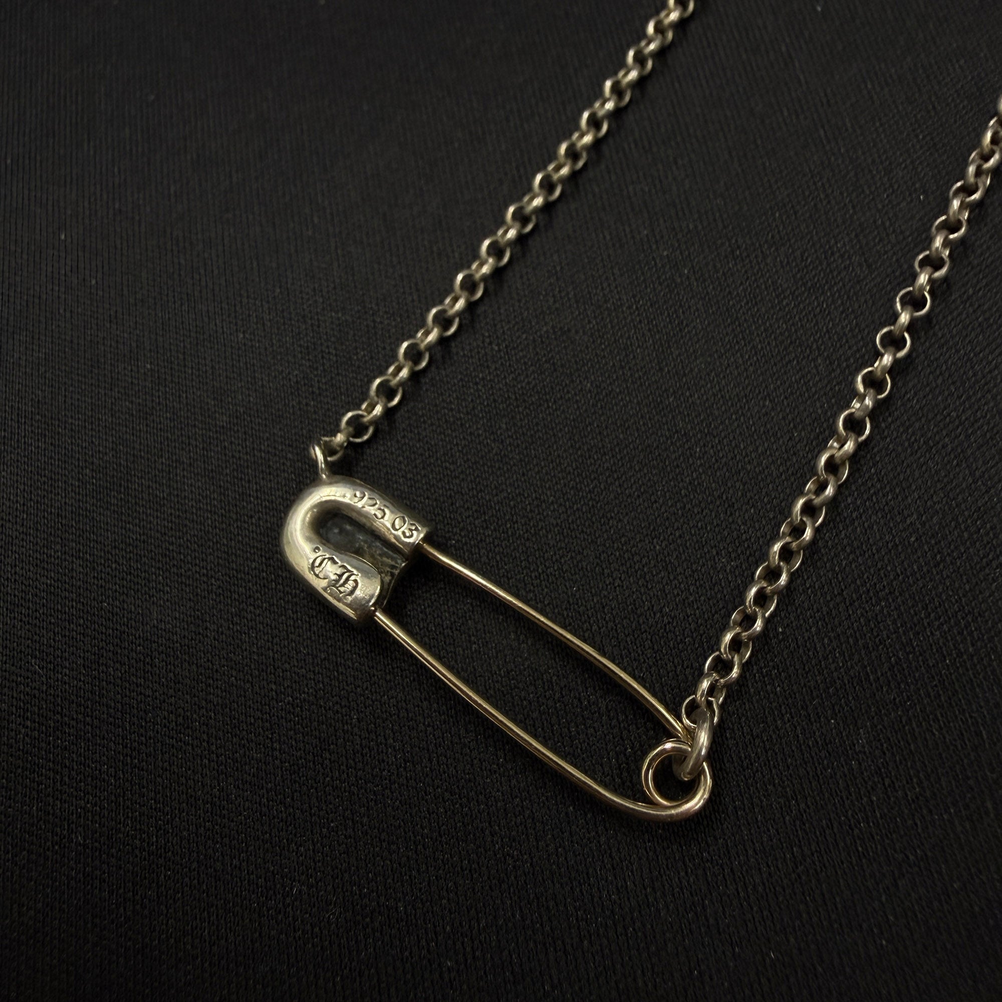 CHROME HEARTS Safety Pin Pendant Top 1 Diamond Roll Chain Necklace Size 16 Inch クロムハーツ セーフティピン 1ダイヤモンド ペンダントトップ ロールチェーン ネックレス サイズ16インチ
