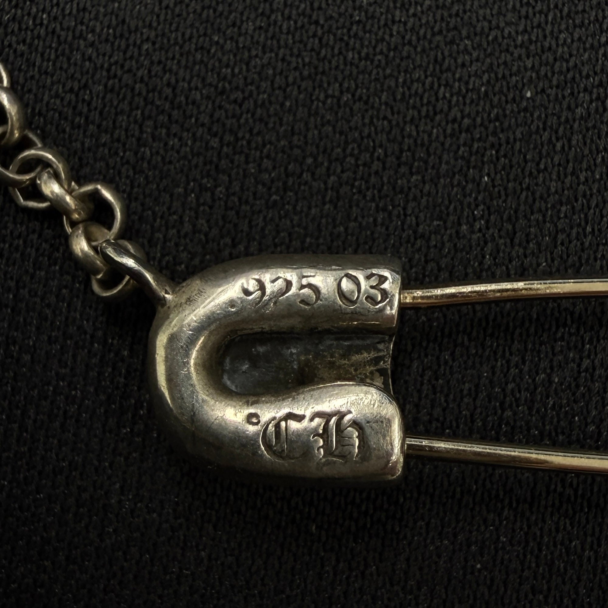 CHROME HEARTS Safety Pin Pendant Top 1 Diamond Roll Chain Necklace Size 16 Inch クロムハーツ セーフティピン 1ダイヤモンド ペンダントトップ ロールチェーン ネックレス サイズ16インチ