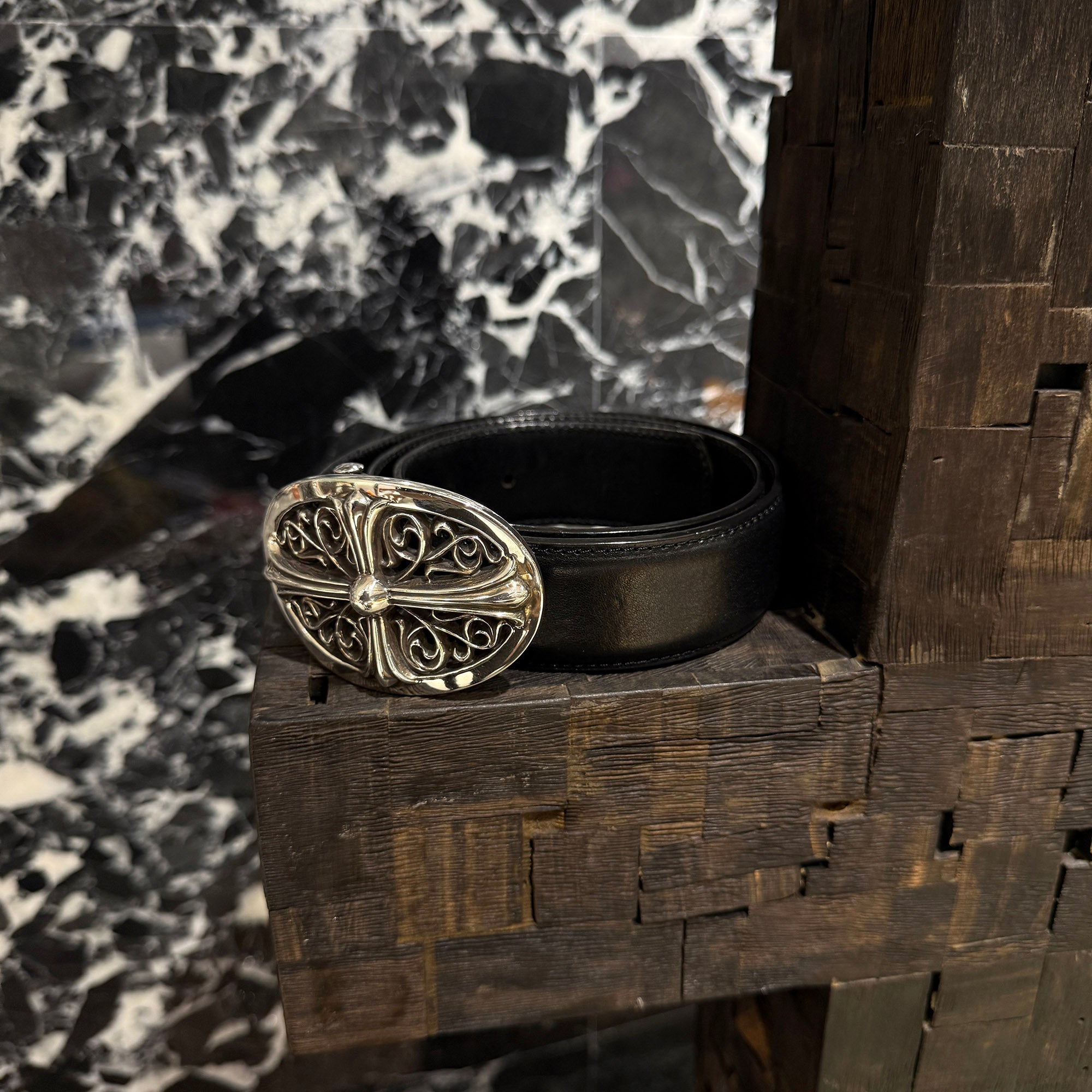 CHROME HEARTS Classic Oval Cross Buckle Belt Size 30 Inch クロムハーツ クラシックオーバルクロス バックル ベルト サイズ30インチ