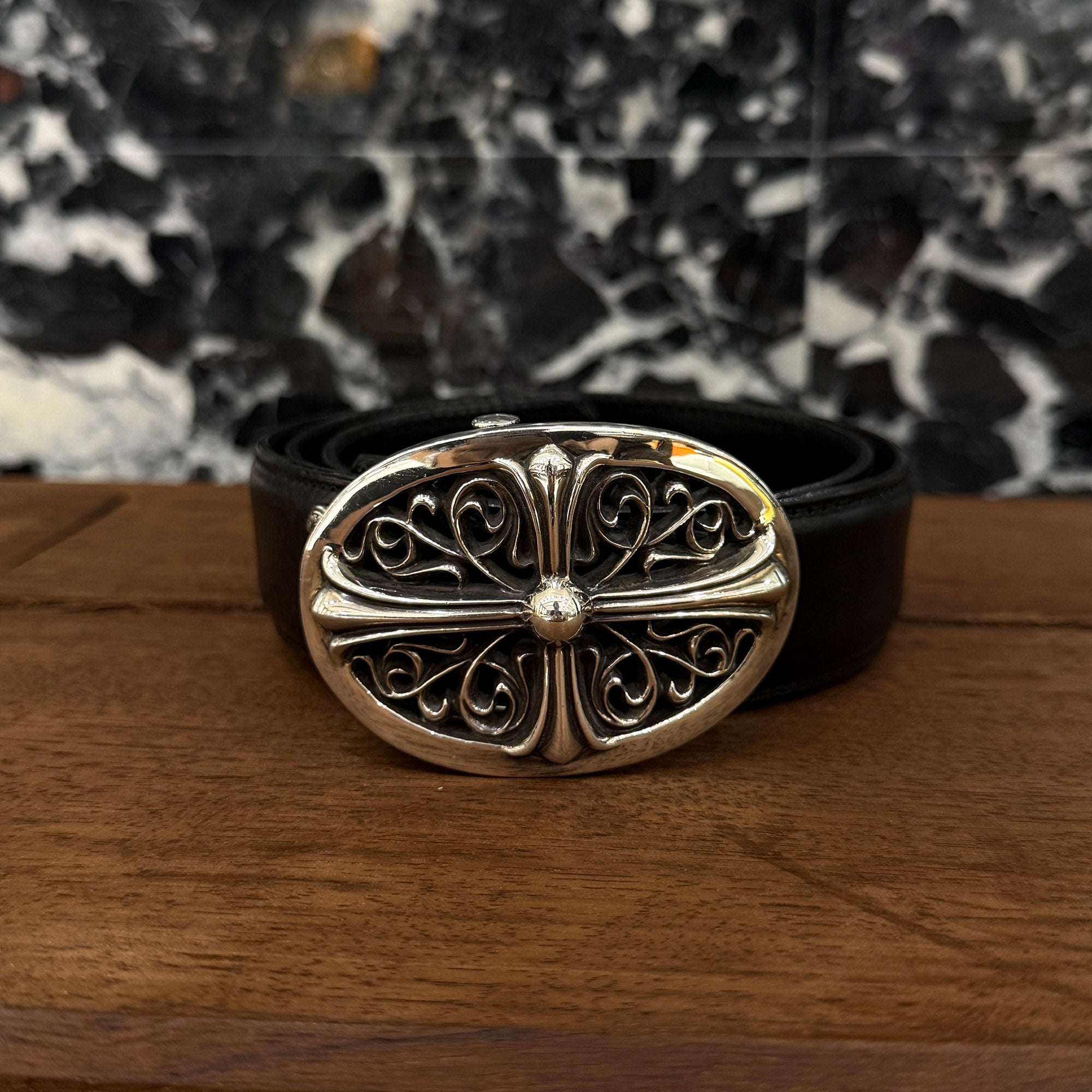 CHROME HEARTS Classic Oval Cross Buckle Belt Size 30 Inch クロムハーツ クラシックオーバルクロス バックル ベルト サイズ30インチ