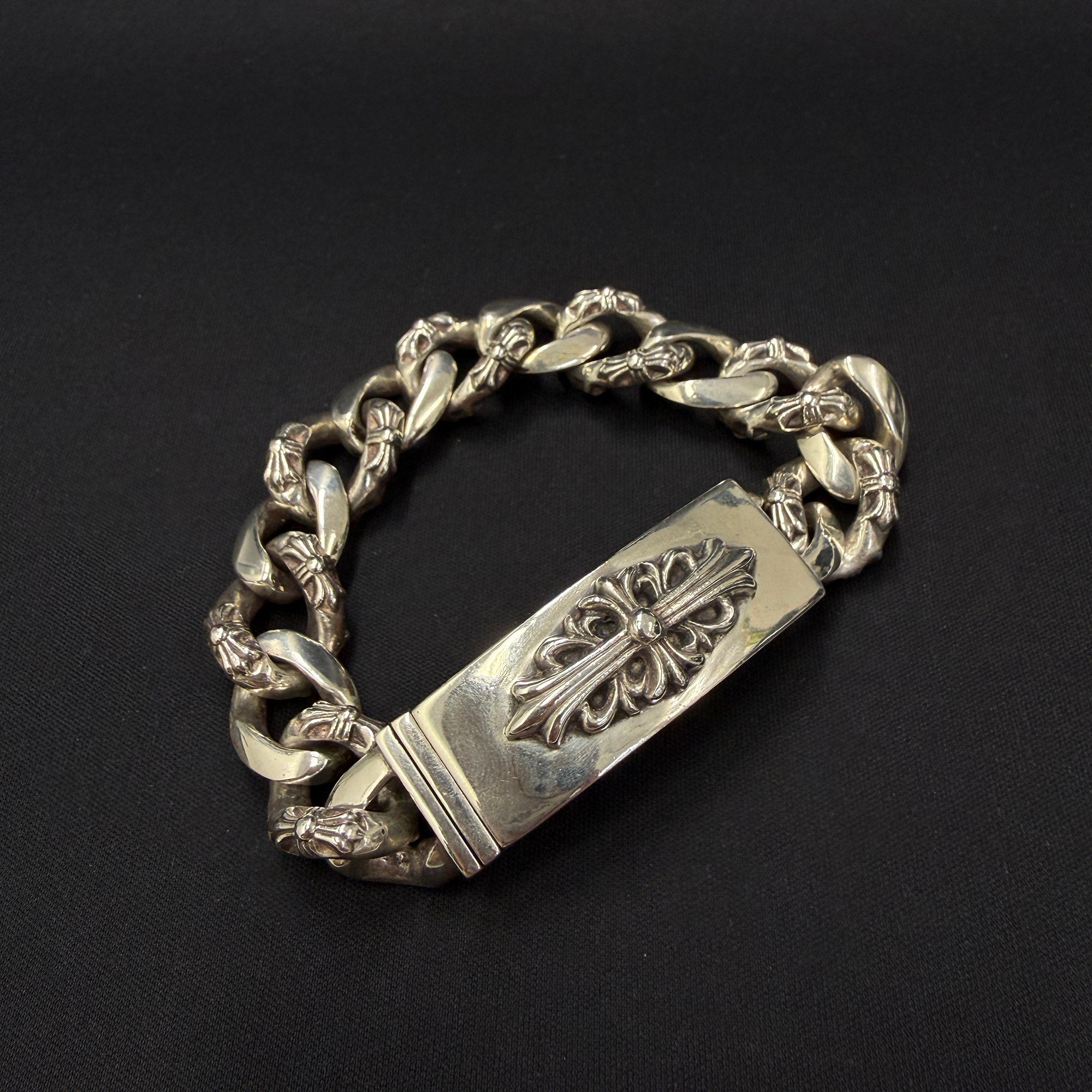 CHROME HEARTS CH Fancy Chain Floral Cross ID Bracelet 13 LINK クロムハーツ ファンシーチェーン フローラルクロスID ブレスレット 13リンク