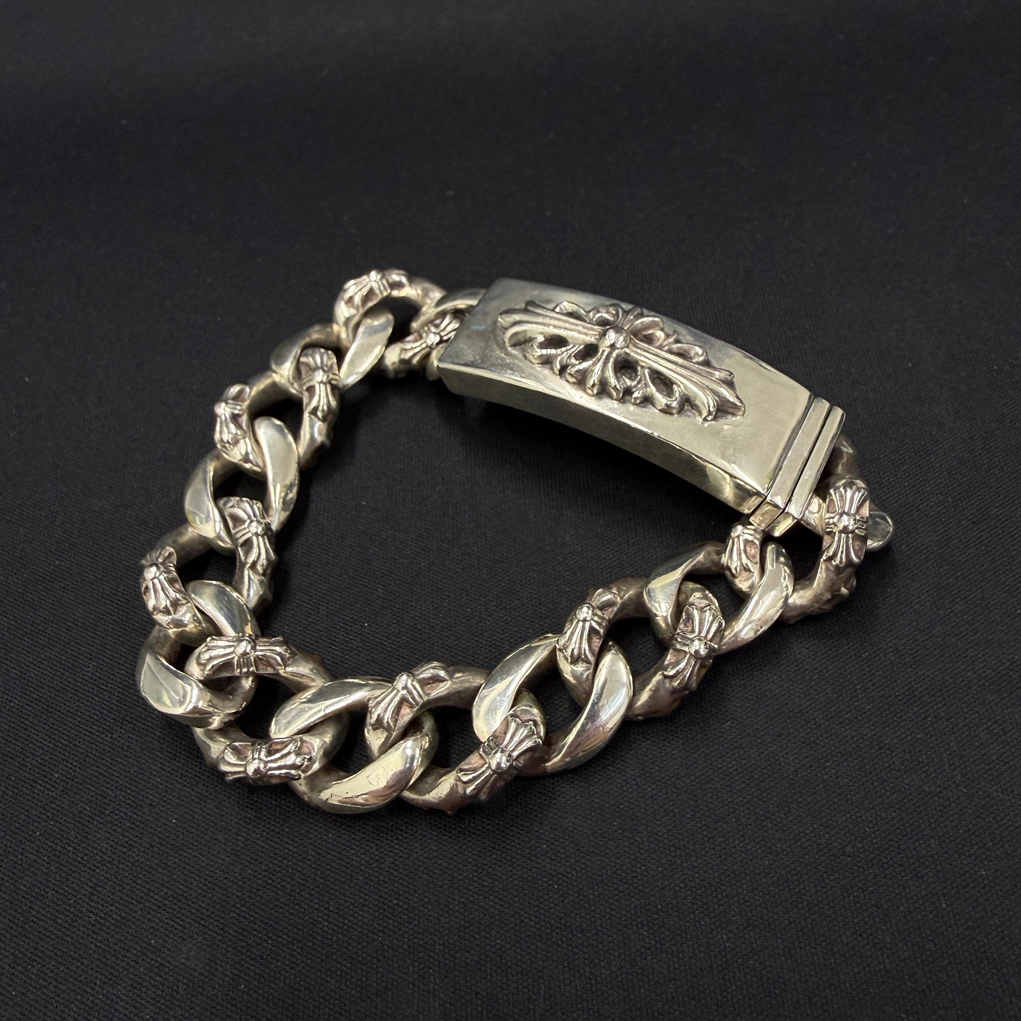 CHROME HEARTS CH Fancy Chain Floral Cross ID Bracelet 13 LINK クロムハーツ ファンシーチェーン フローラルクロスID ブレスレット 13リンク