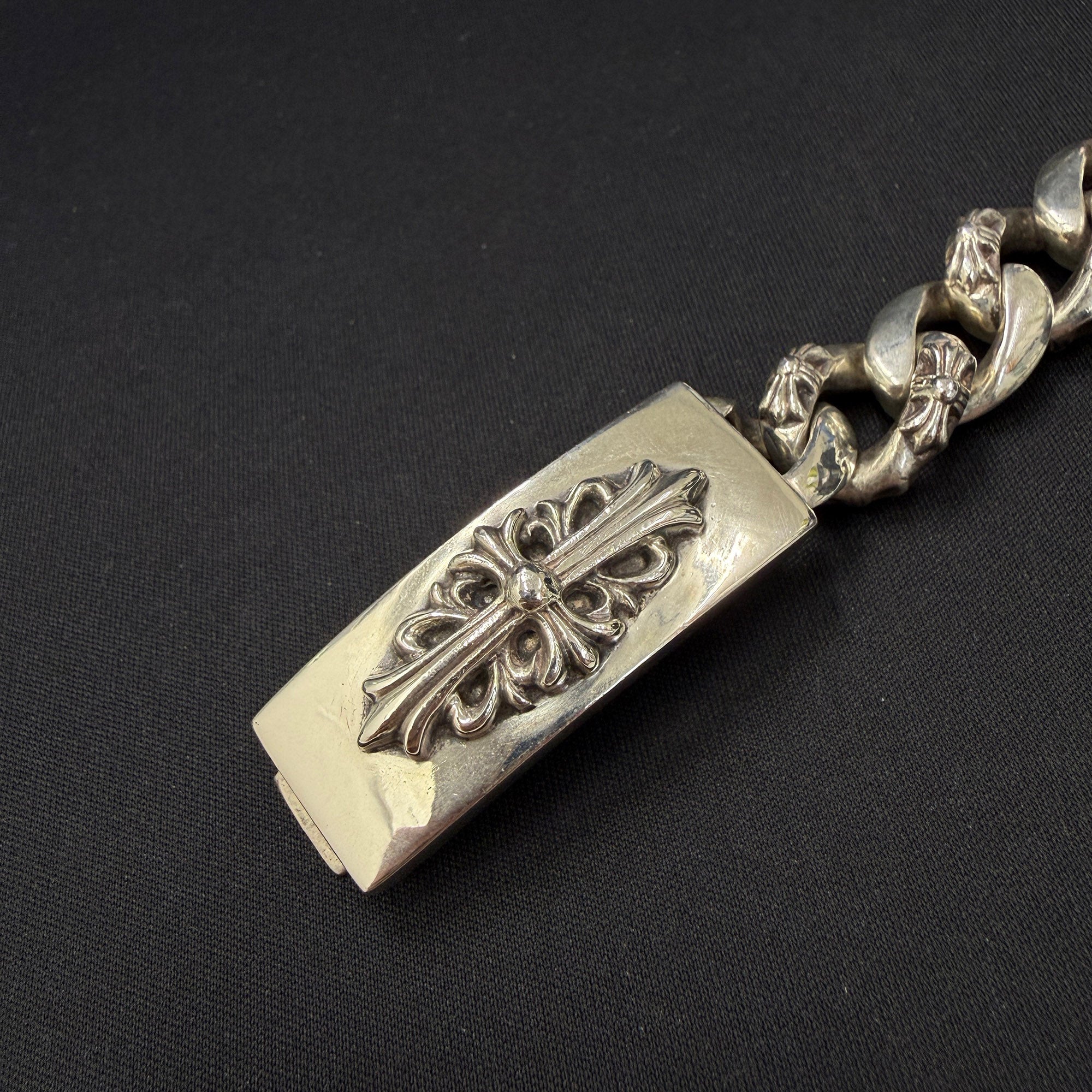 CHROME HEARTS CH Fancy Chain Floral Cross ID Bracelet 13 LINK クロムハーツ ファンシーチェーン フローラルクロスID ブレスレット 13リンク