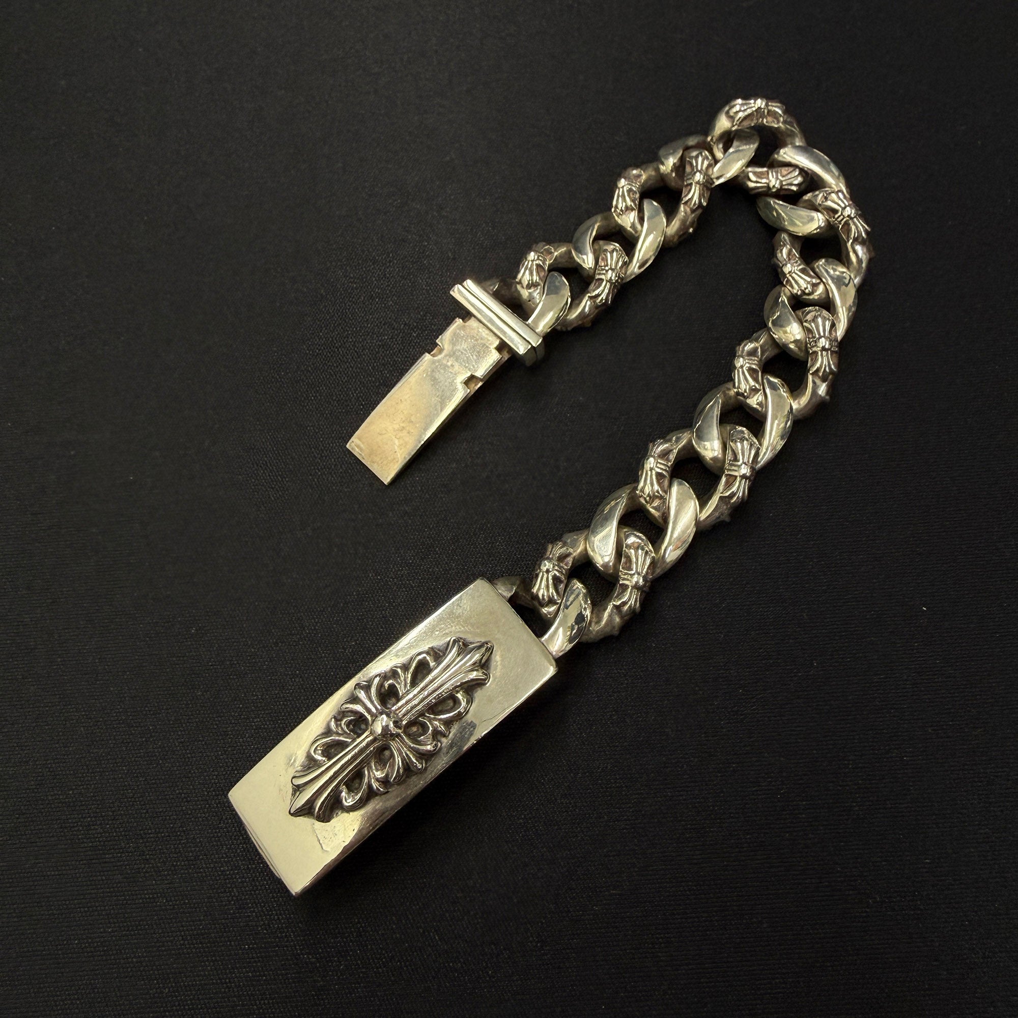 CHROME HEARTS CH Fancy Chain Floral Cross ID Bracelet 13 LINK クロムハーツ ファンシーチェーン フローラルクロスID ブレスレット 13リンク