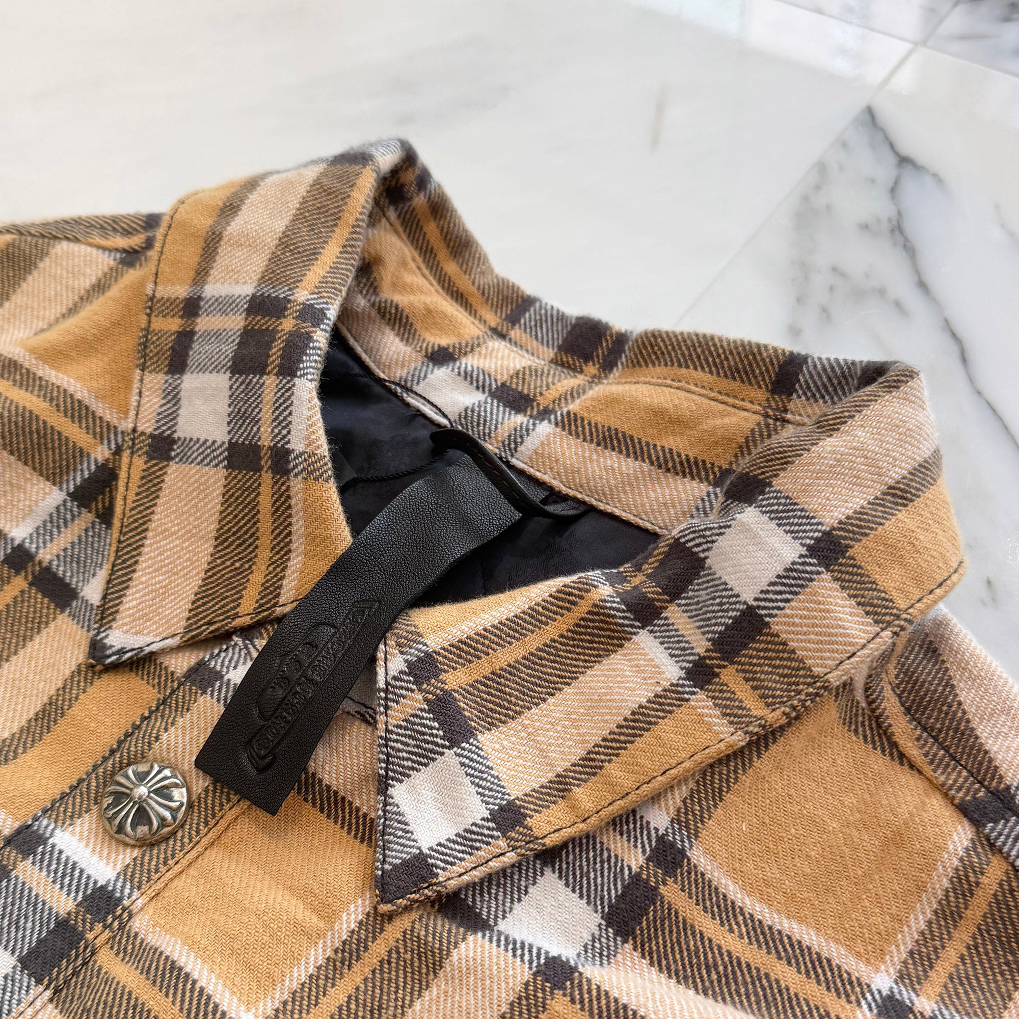 CHROME HEARTS Y NOT WORK DOG Floral Cross Print Flannel Check Jacket Size XL クロムハーツ ワイノット ワークドッグ フローラルクロスプリント フランネル チェック ジャケット サイズXL