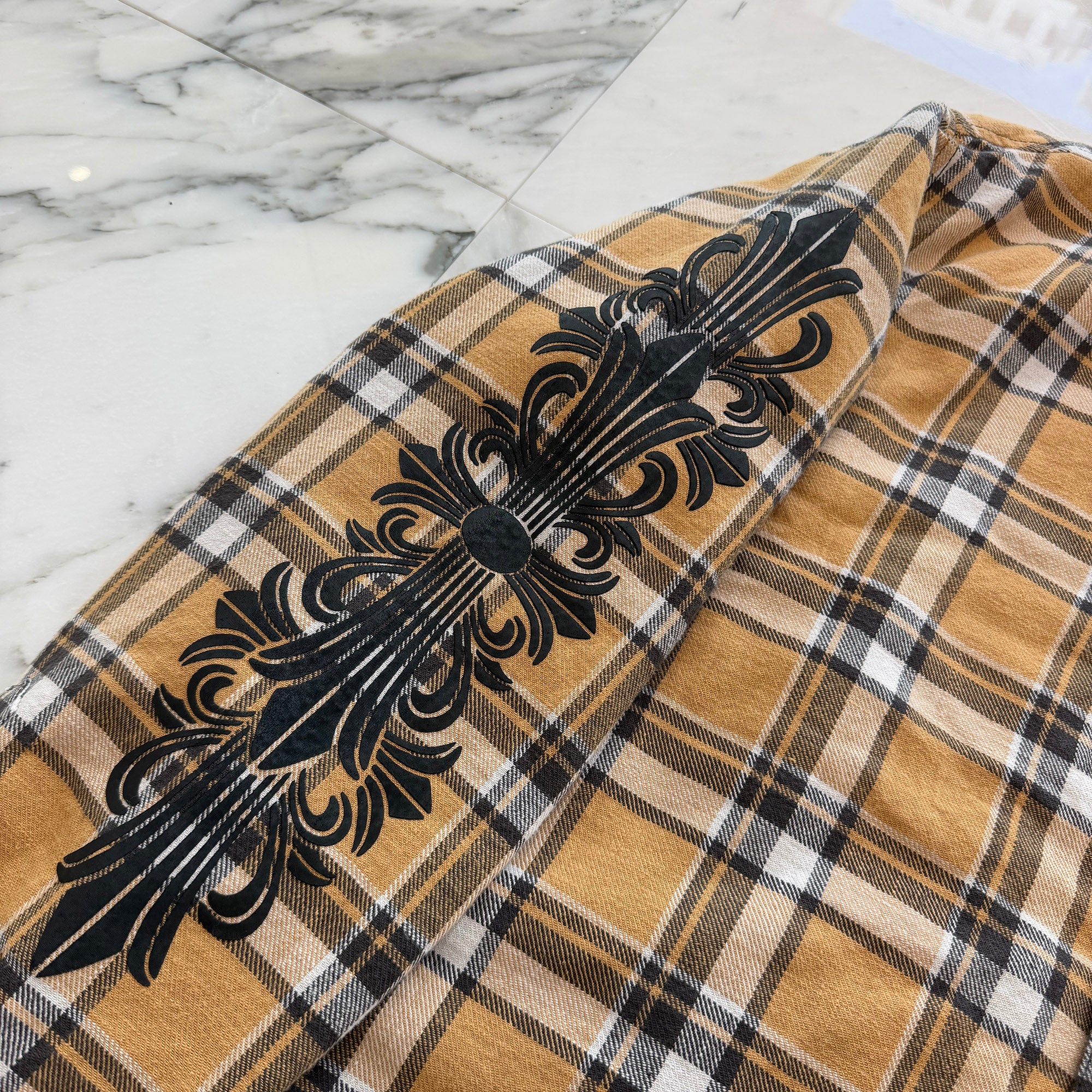 CHROME HEARTS Y NOT WORK DOG Floral Cross Print Flannel Check Jacket Size XL クロムハーツ ワイノット ワークドッグ フローラルクロスプリント フランネル チェック ジャケット サイズXL