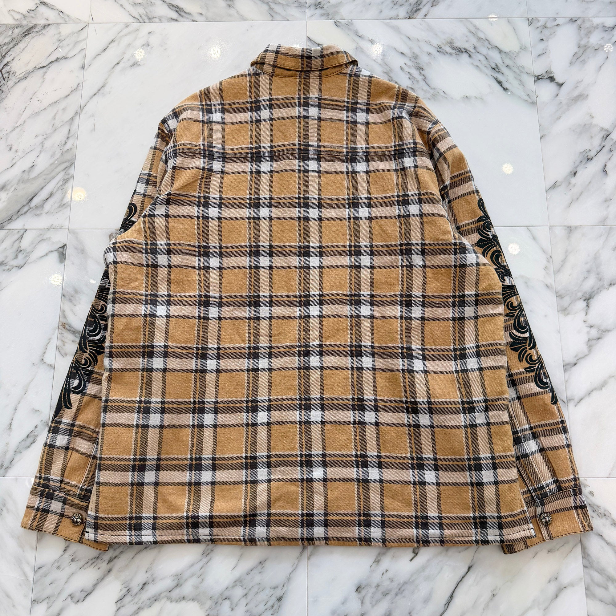 CHROME HEARTS Y NOT WORK DOG Floral Cross Print Flannel Check Jacket Size XL クロムハーツ ワイノット ワークドッグ フローラルクロスプリント フランネル チェック ジャケット サイズXL