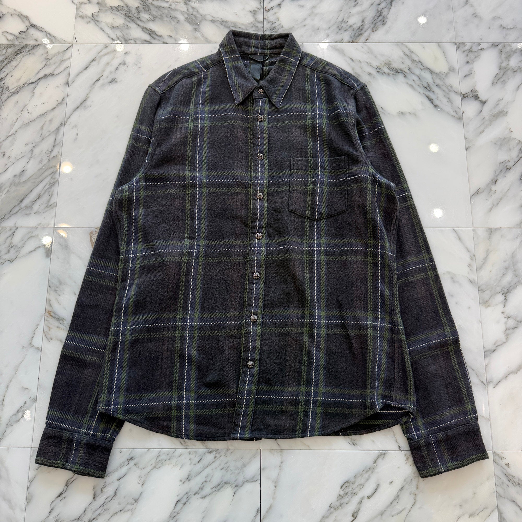 CHROME HEARTS Y NOT Cross Ball Button Check Shirt Size L クロムハーツ ワイノット クロスボールボタン チェックシャツ サイズL