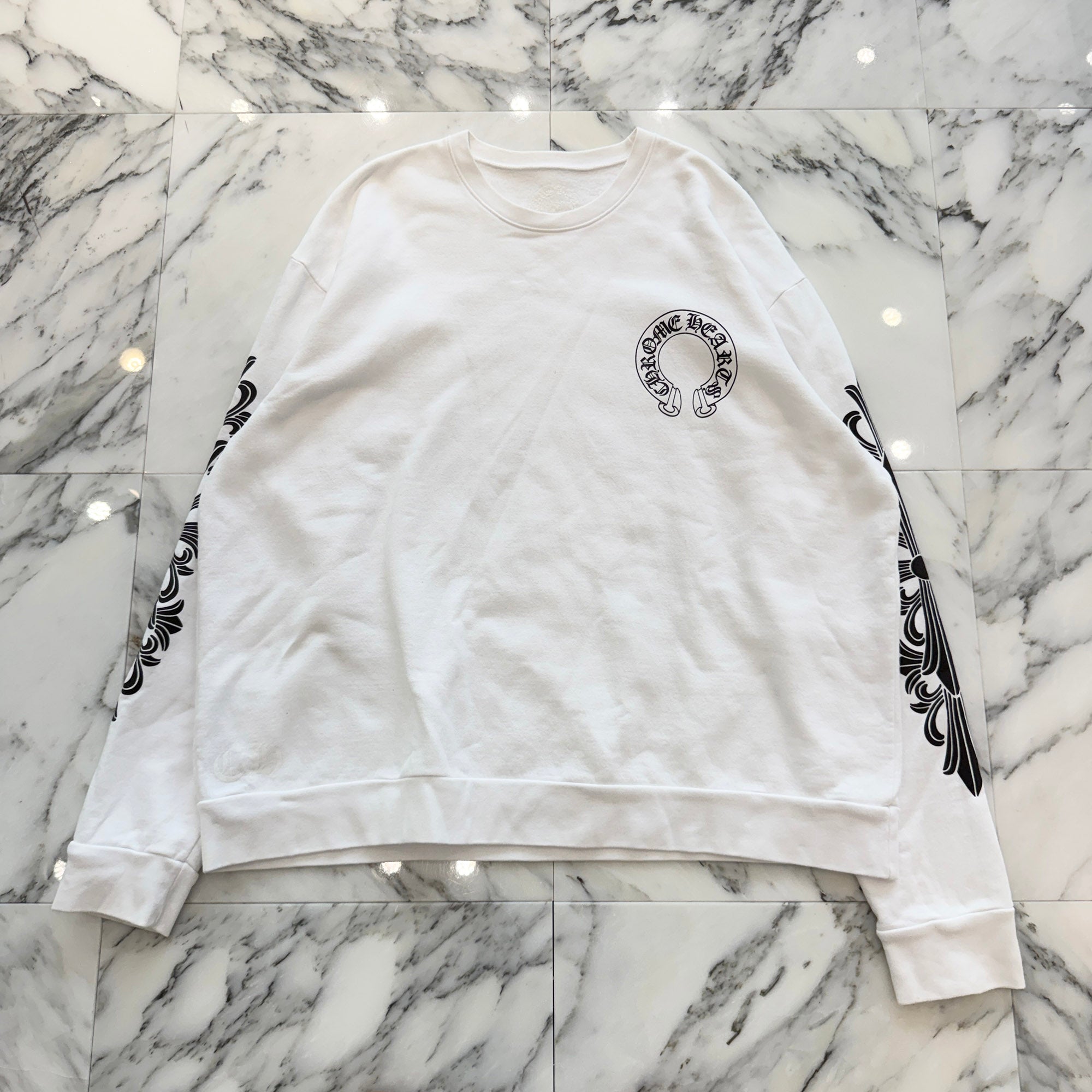 CHROME HEARTS Floral Cross Horseshoe Crewneck Sweat Shirts Size L クロムハーツ フローラルクロス ホースシュー クルーネック スウェットシャツ サイズL