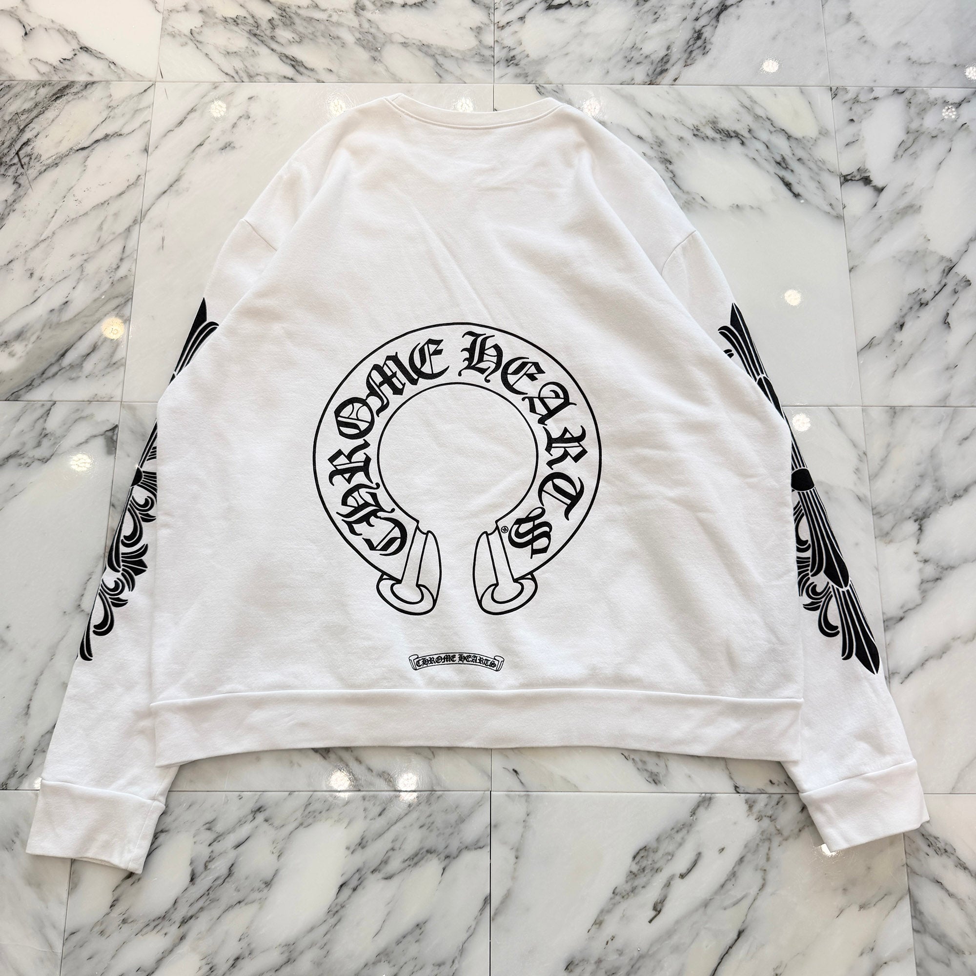 CHROME HEARTS Floral Cross Horseshoe Crewneck Sweat Shirts Size L クロムハーツ フローラルクロス ホースシュー クルーネック スウェットシャツ サイズL