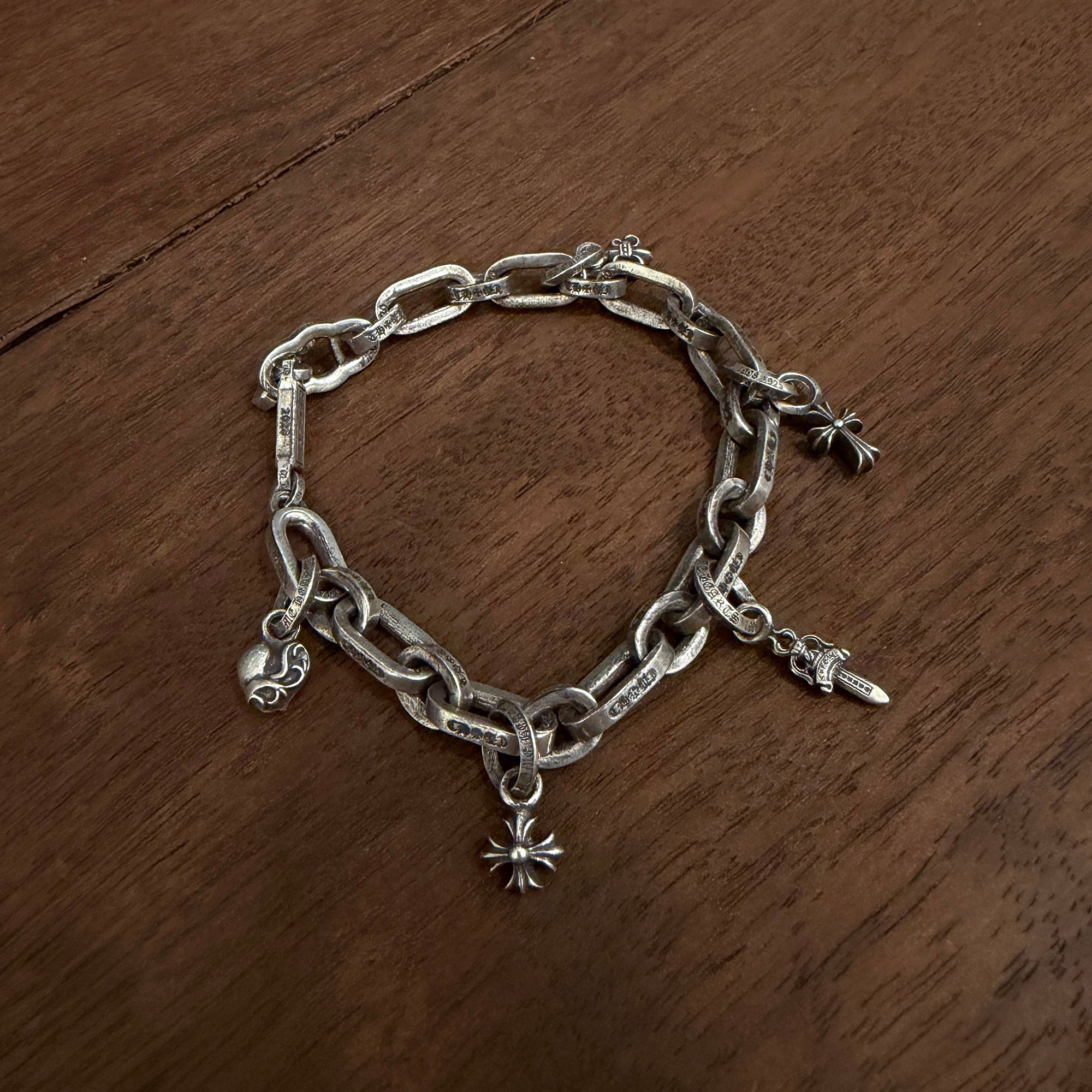 CHROME HEARTS Multi Stack Charm PAPER E CHAIN Bracelet Size 10 Link クロムハーツ マルチ スタック チャーム ペーパーEチェーン ブレスレット サイズ10リンク