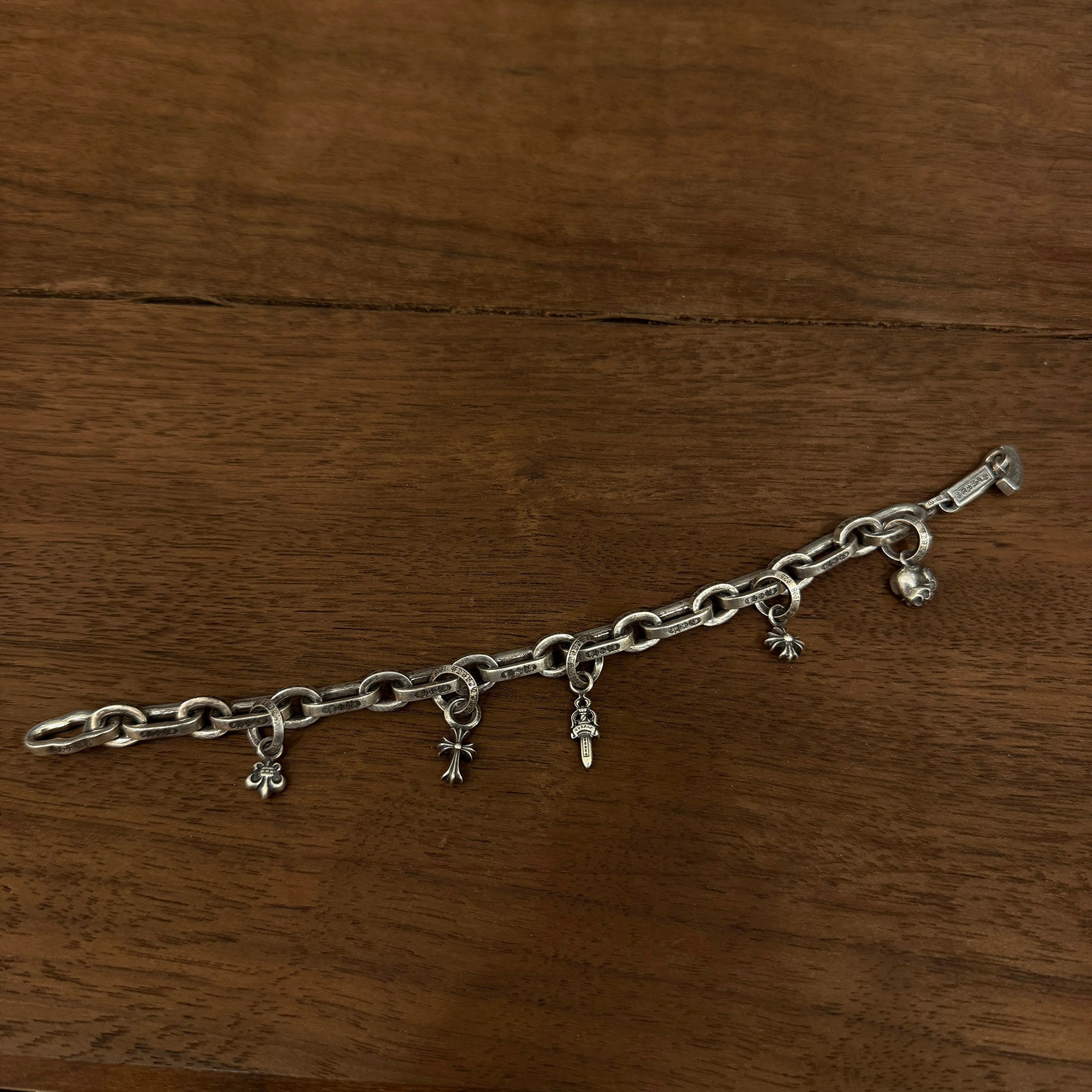 CHROME HEARTS Multi Stack Charm PAPER E CHAIN Bracelet Size 10 Link クロムハーツ マルチ スタック チャーム ペーパーEチェーン ブレスレット サイズ10リンク