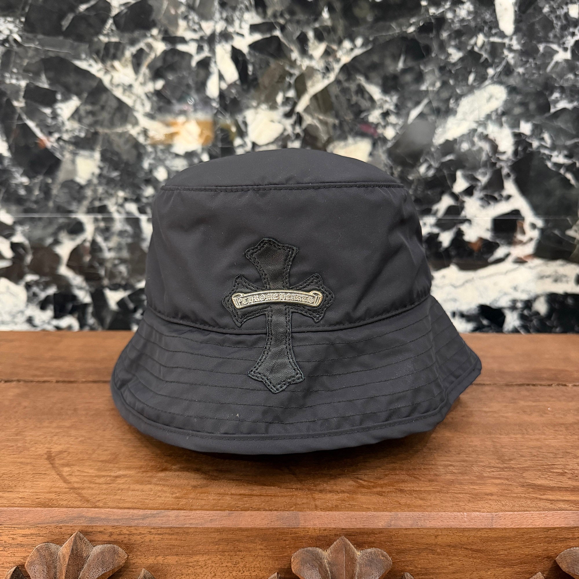 CHROME HEARTS 1 Cross Leather Patch Nylon Bucket Hat Size M (58.5cm) クロムハーツ 1クロス レザーパッチ ナイロン バケットハット サイズM (58.5cm)