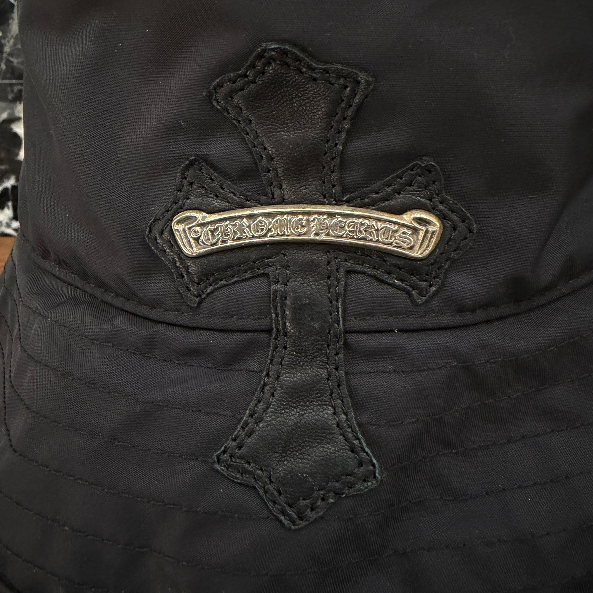 CHROME HEARTS 1 Cross Leather Patch Nylon Bucket Hat Size M (58.5cm) クロムハーツ 1クロス レザーパッチ ナイロン バケットハット サイズM (58.5cm)