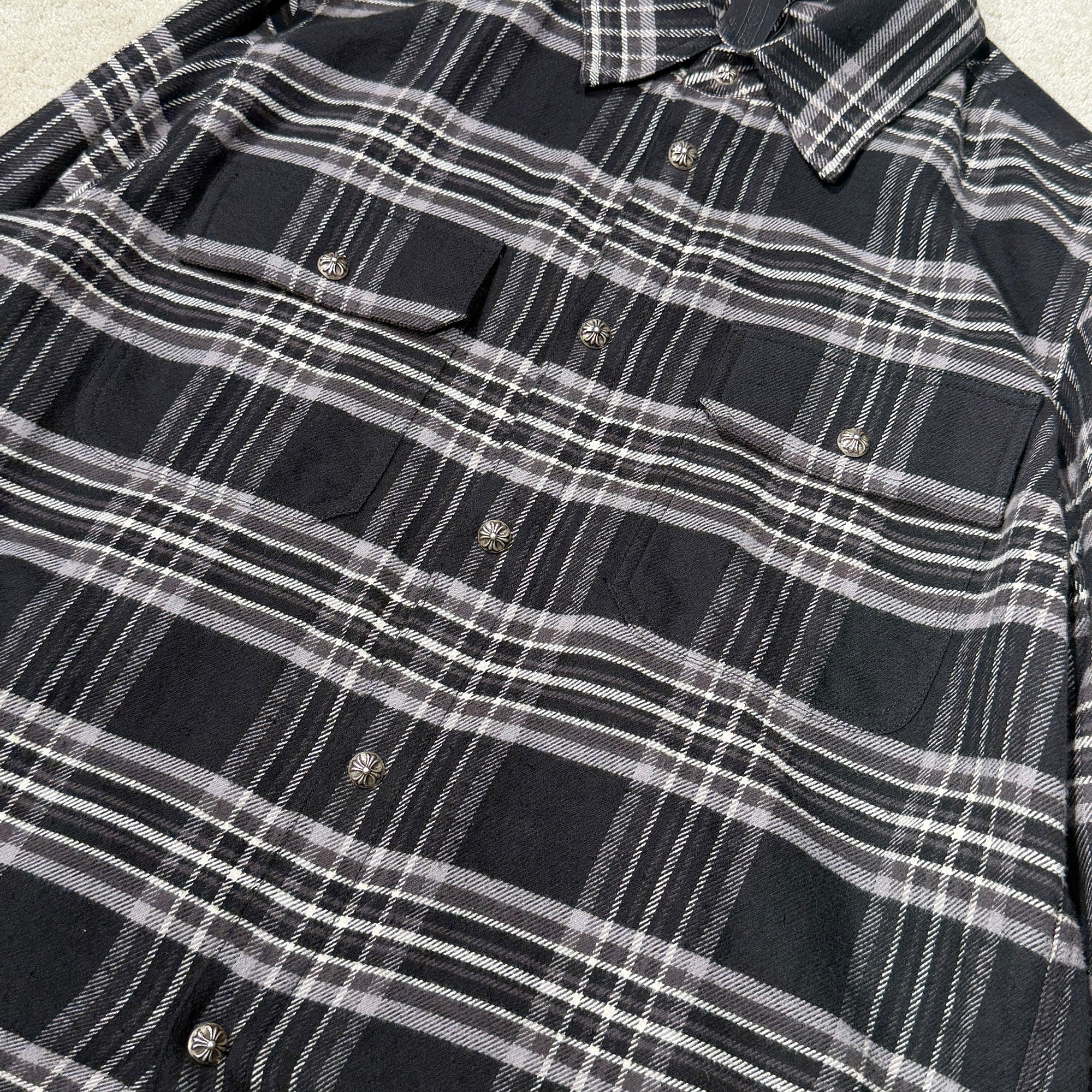 CHROME HEARTS Y NOT Cross Ball Button Check Shirt Size M クロムハーツ ワイノット クロスボールボタン チェックシャツ サイズM
