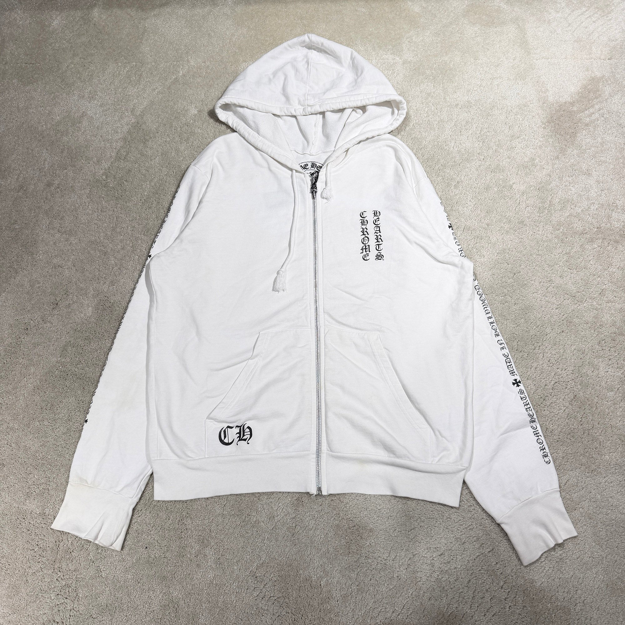 CHROME HEARTS Made In Hollywood Back Floral Cross Vertical Logo Zip Up Hoodie Size S クロムハーツ メイド イン ハリウッド バック フローラルクロス ヴァーティカルロゴ ジップアップフーディ サイズS