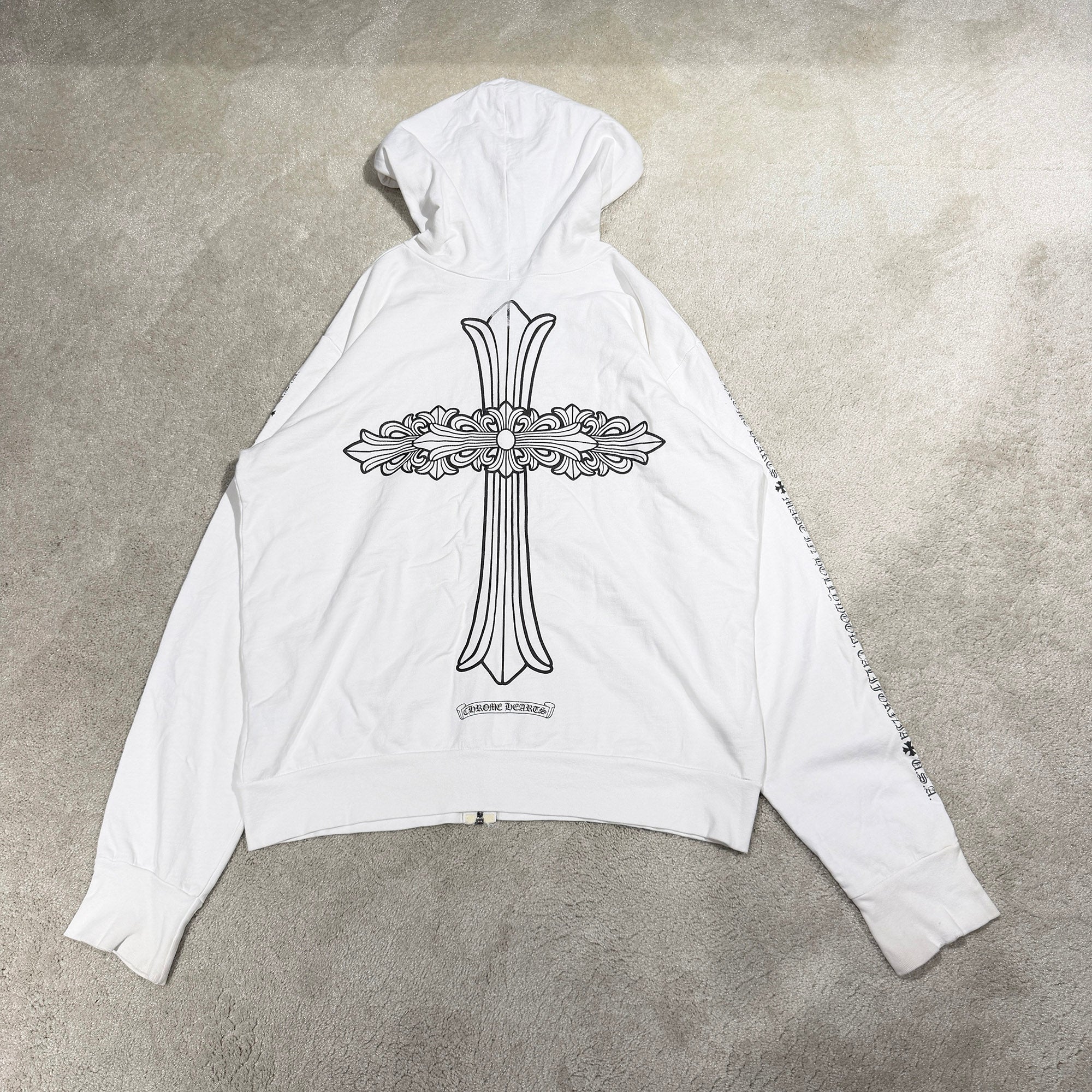 CHROME HEARTS Made In Hollywood Back Floral Cross Vertical Logo Zip Up Hoodie Size S クロムハーツ メイド イン ハリウッド バック フローラルクロス ヴァーティカルロゴ ジップアップフーディ サイズS