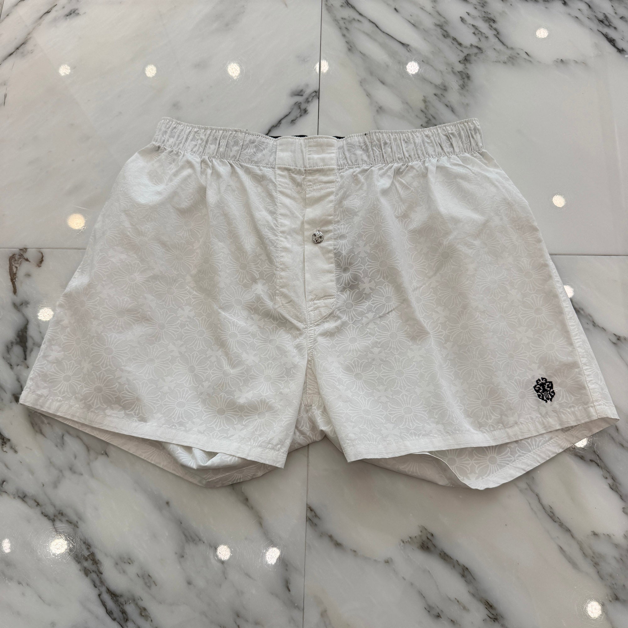 CHROME HEARTS CH Plus Pattern Vine Dagger Embroidery BS Flare Button Boxers Shorts Size MD (74-79) クロムハーツ CHプラスパターン ヴァインダガー刺繍 BSフレアボタン ボクサーショーツ サイズMD (74-79)