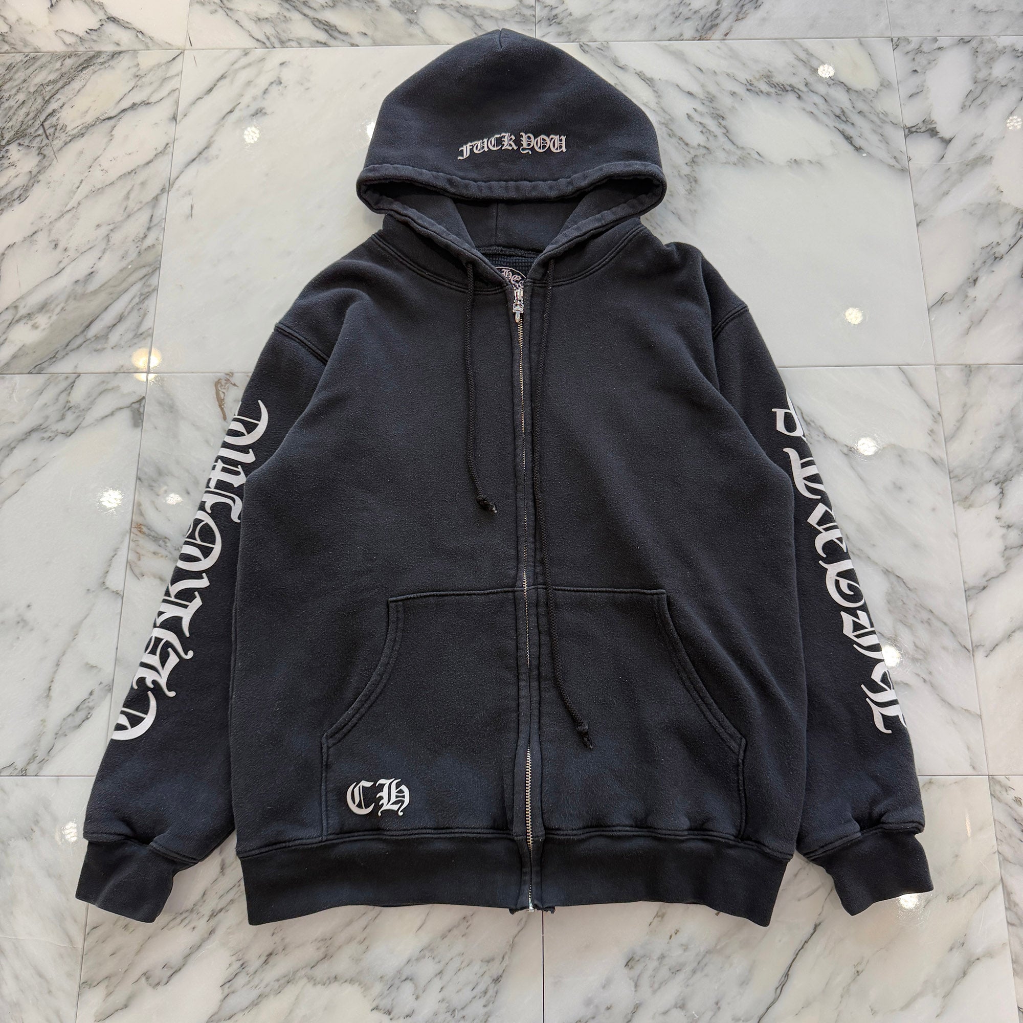 CHROME HEARTS Hooded Fuck You Horseshoe Thermal Zip Up Hoodie Size L クロムハーツ フーデッド ファックュー ホースシュー サーマルジップアップフーディ サイズL