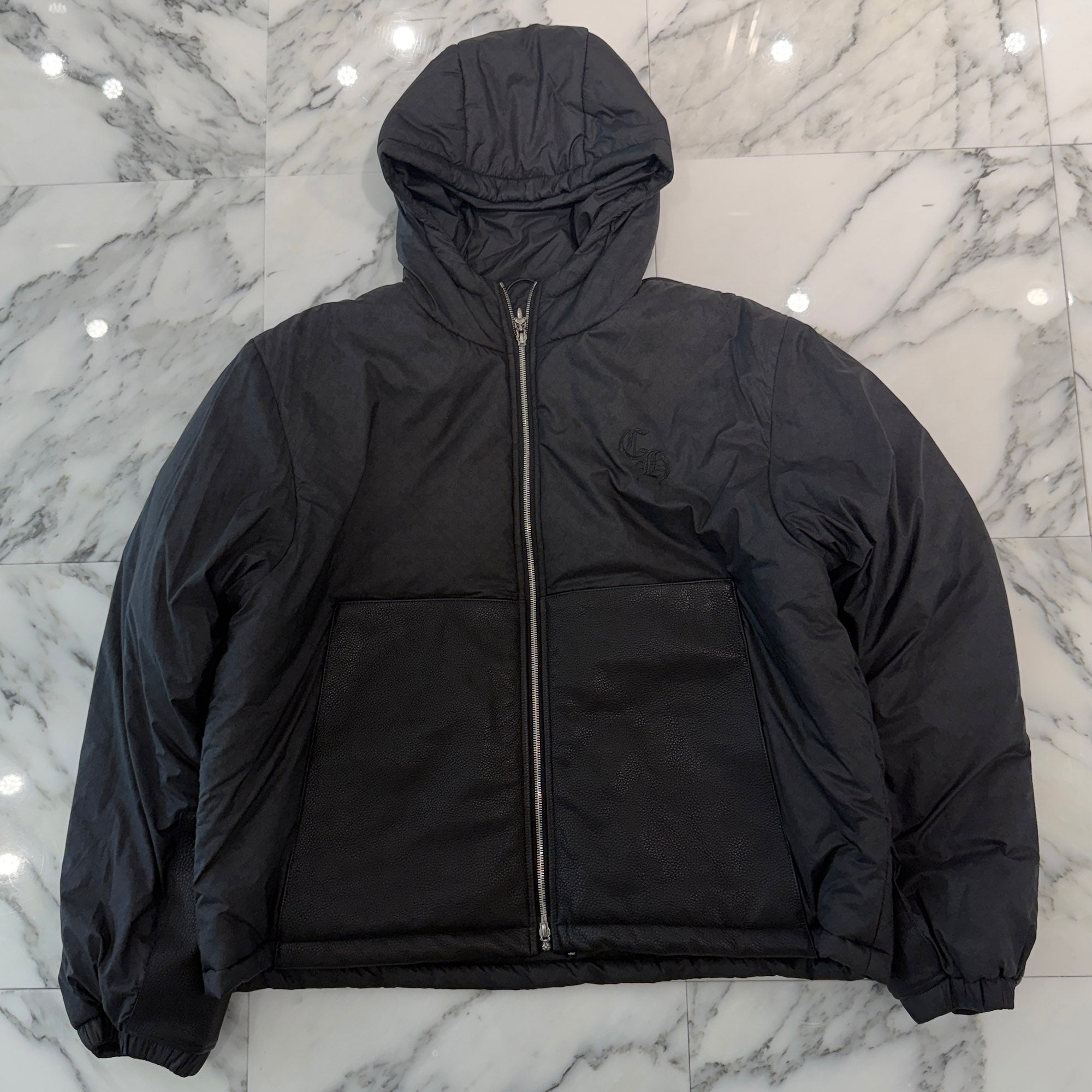 CHROME HEARTS CH Logo Embroidery Leather Pocket Down Jacket Size L クロムハーツ CHロゴ刺繍 レザーポケット ダウンジャケット サイズL