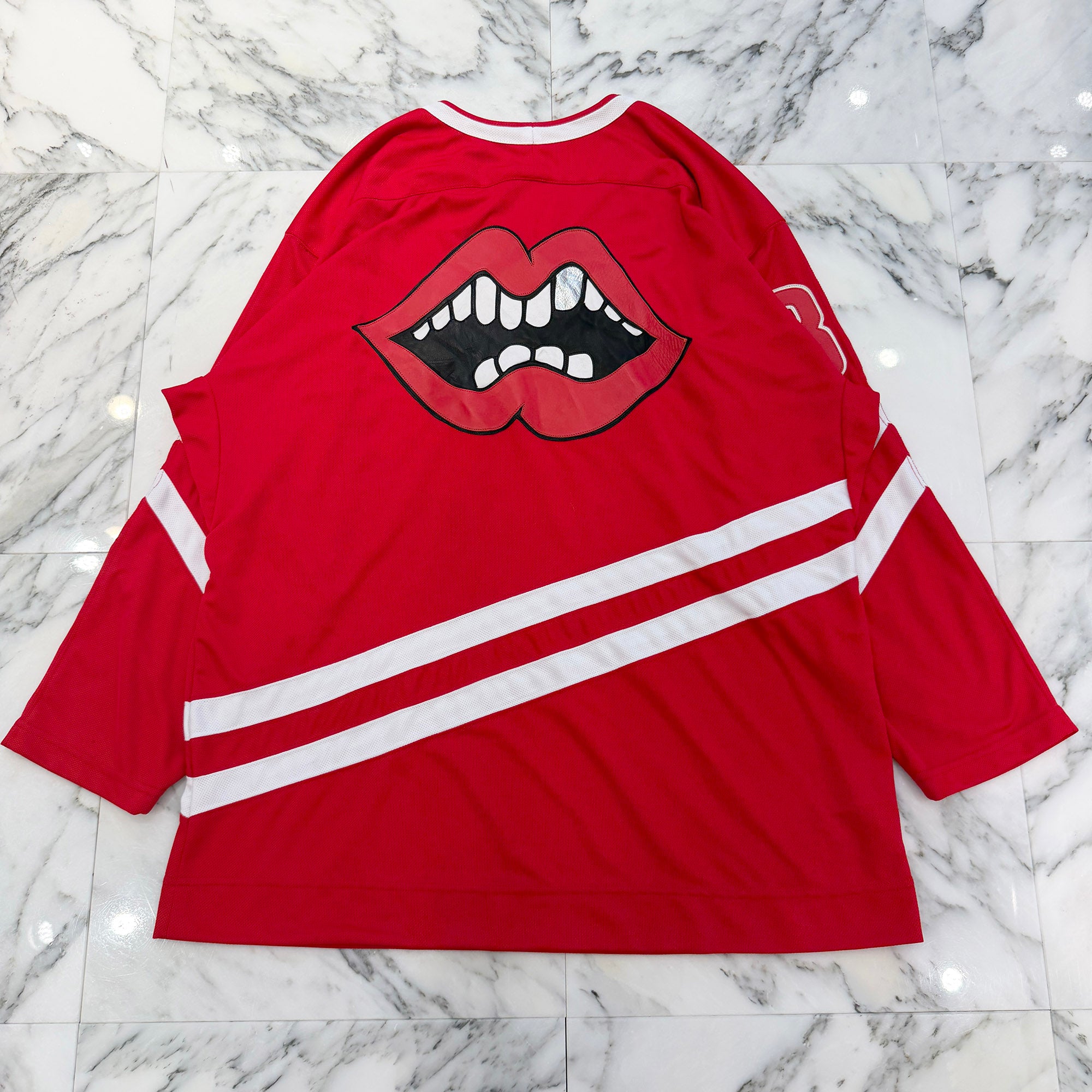 CHROME HEARTS × MATTY BOY Leather Chomper Patch Hockey Jersey Long Sleeve Tee Size L クロムハーツ×マティボーイ レザーチョンパーパッチ ホッケージャージー ロングスリーブTシャツ サイズL