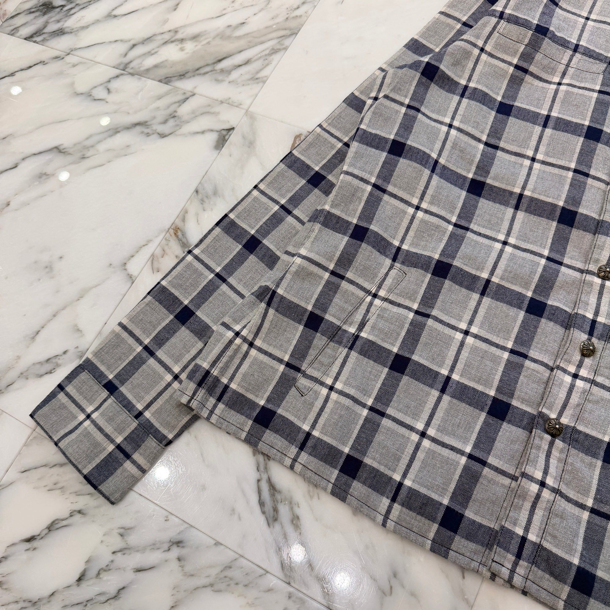 CHROME HEARTS Y NOT Leather Cross Patch Flannel Check Shirt Size L クロムハーツ ワイノット レザークロスパッチ フランネルチェックシャツ サイズL
